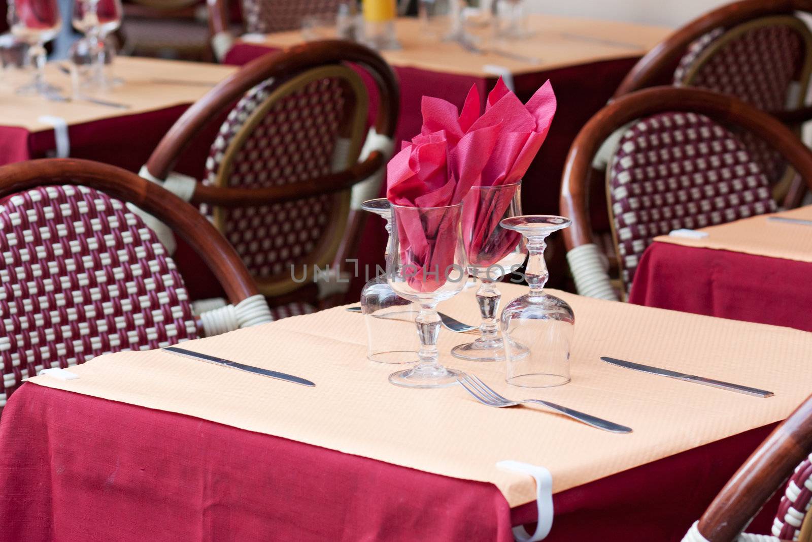 A typical French restaurant table on terrace