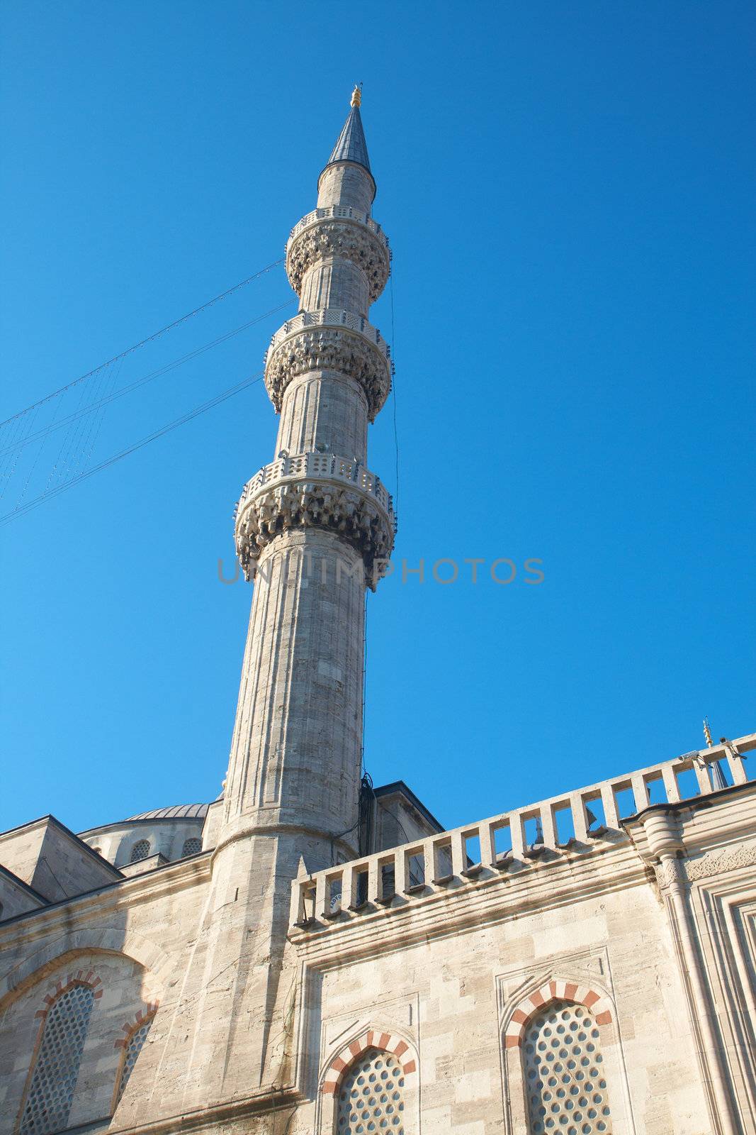 One of Minarets in Blue Mosque in Istanbul, Turkey