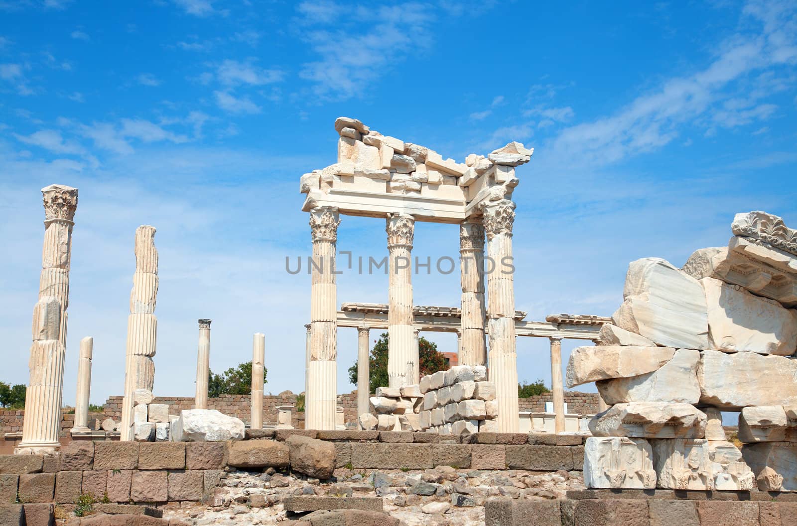 Trajan Temple columns in ancient city of Pergamon, Turkey