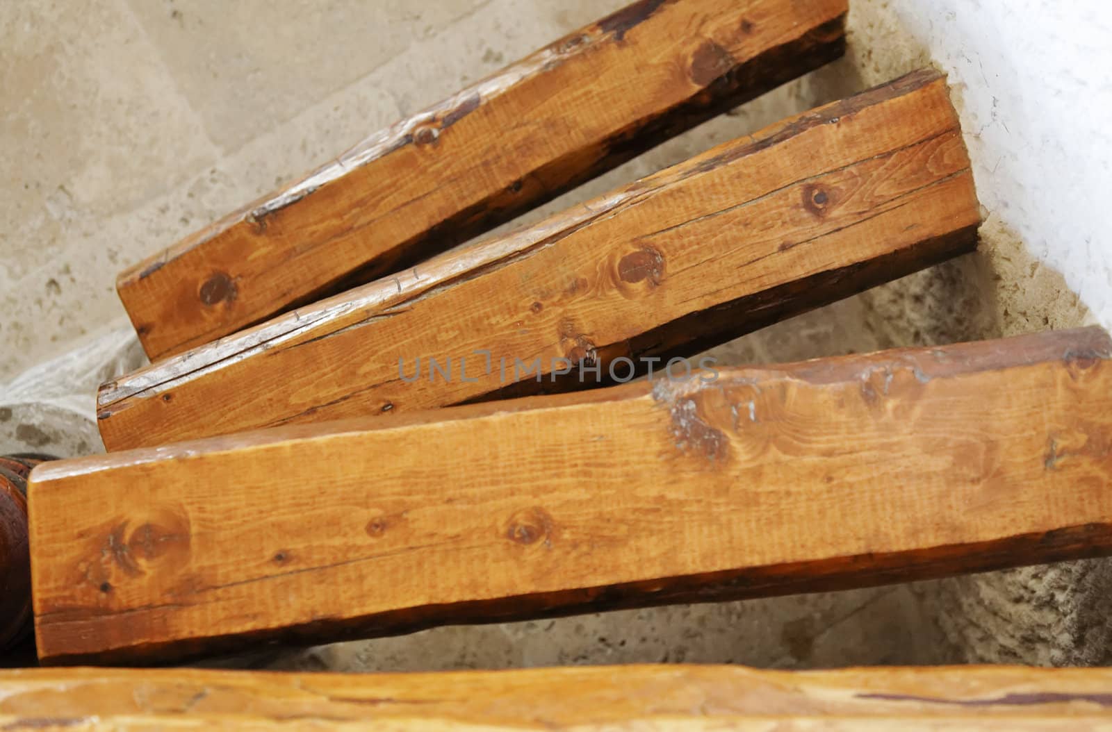 spiral  man made wooden steps leading to the left, landscape