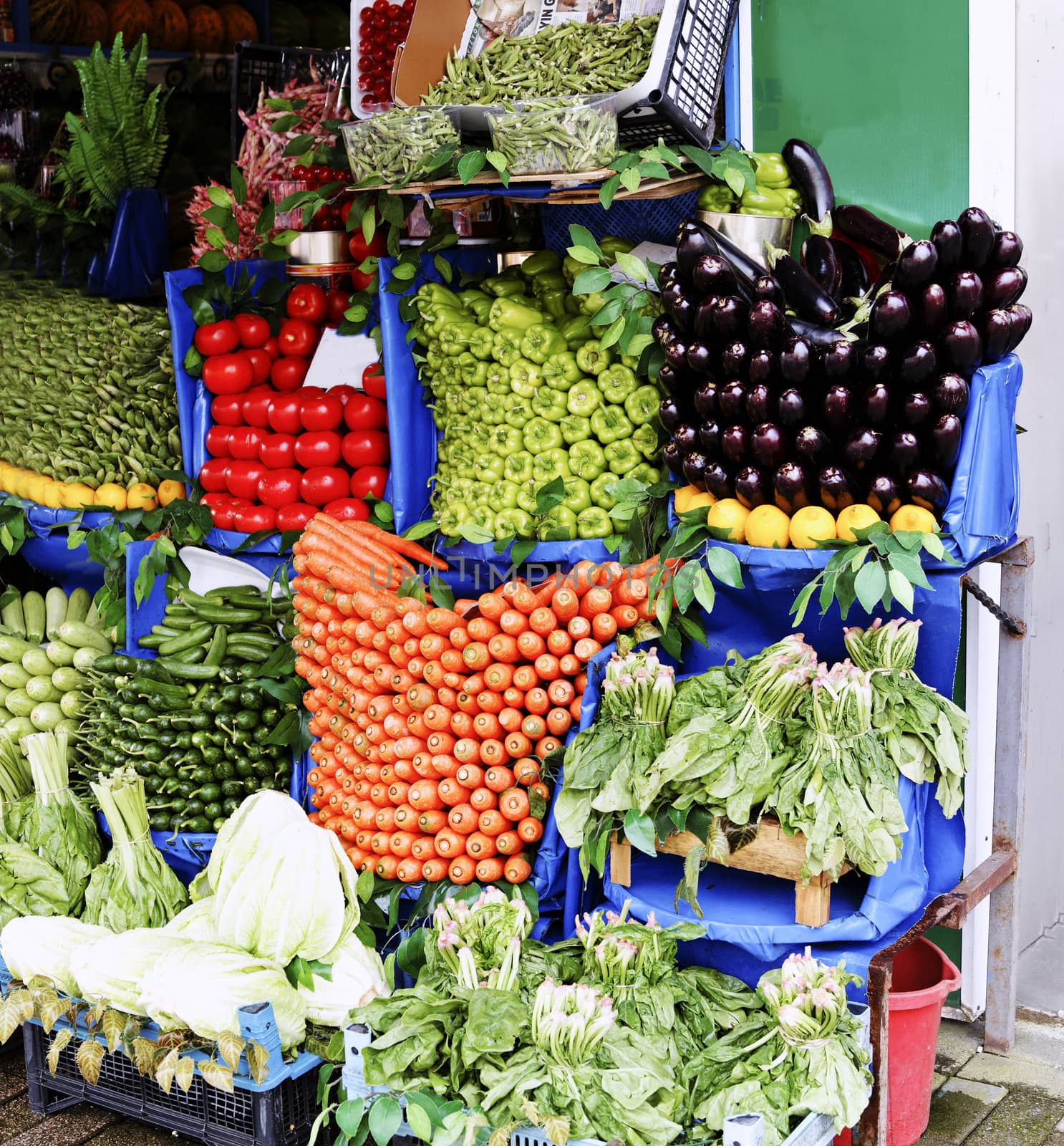 June 2011 green grocers market stall Istanbul, Turkey