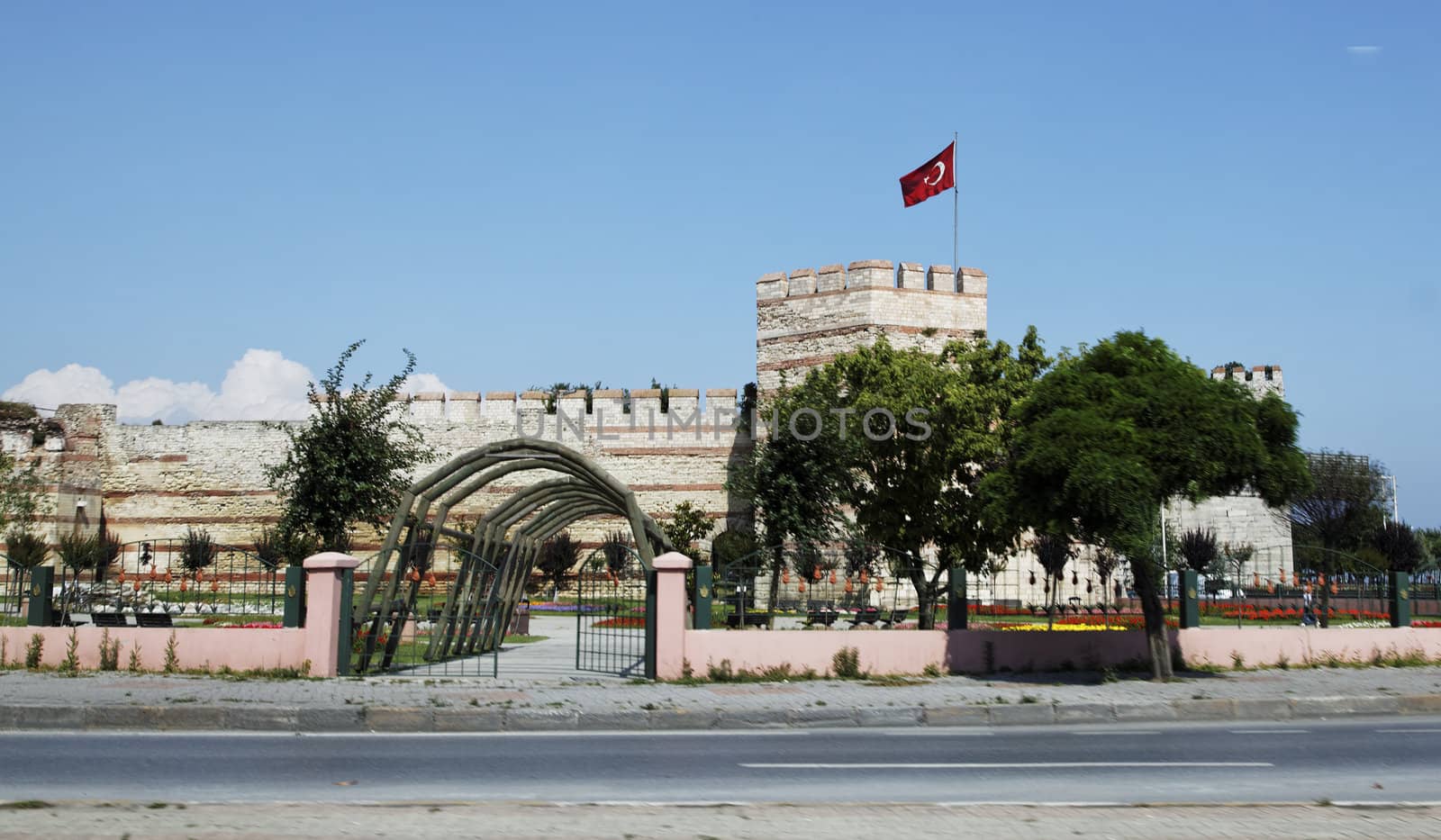 Historical remains of the Constantinople walls and tower