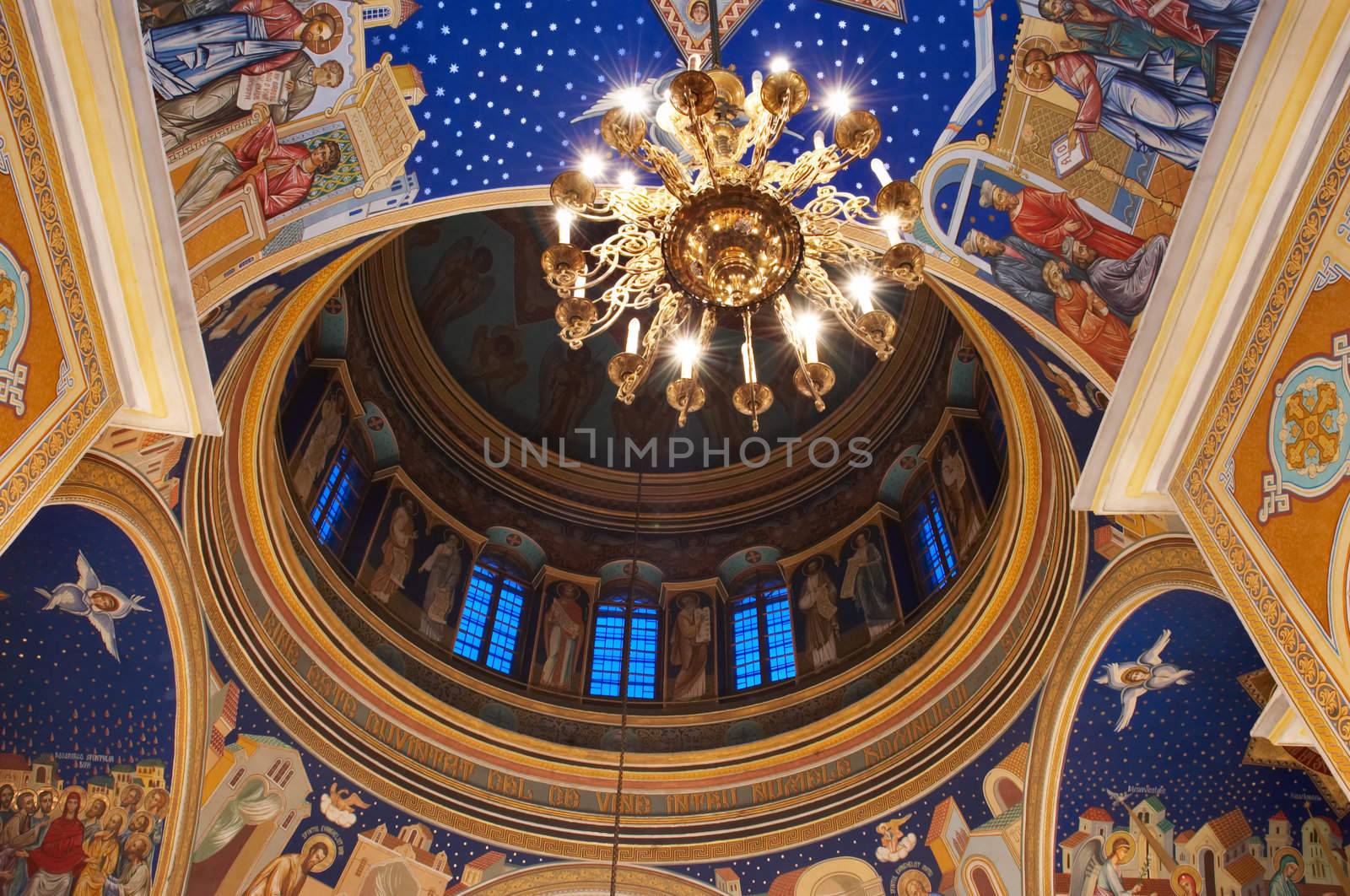 fresco inside of dome in orthodox christian cathedral church