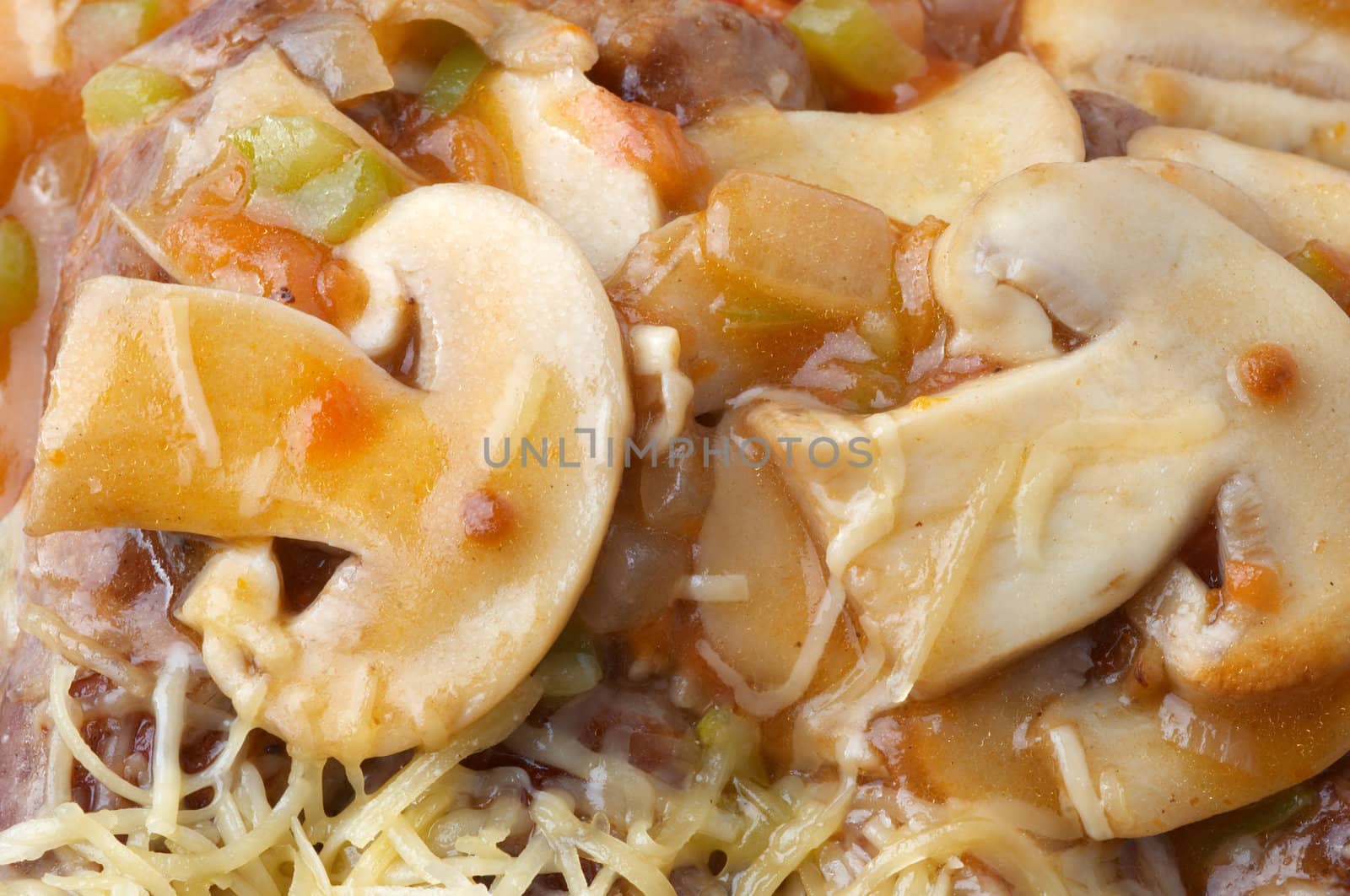 mushrooms, cheese and vegetables in sauce by starush