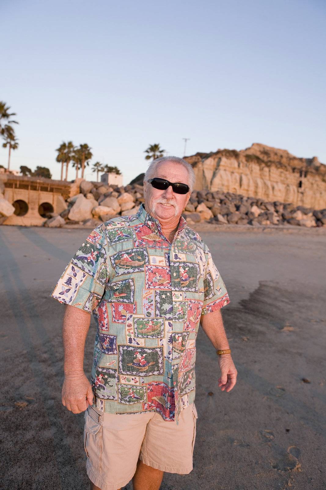 Senior Man enjoying the Beach at Sunset by KevinPanizza