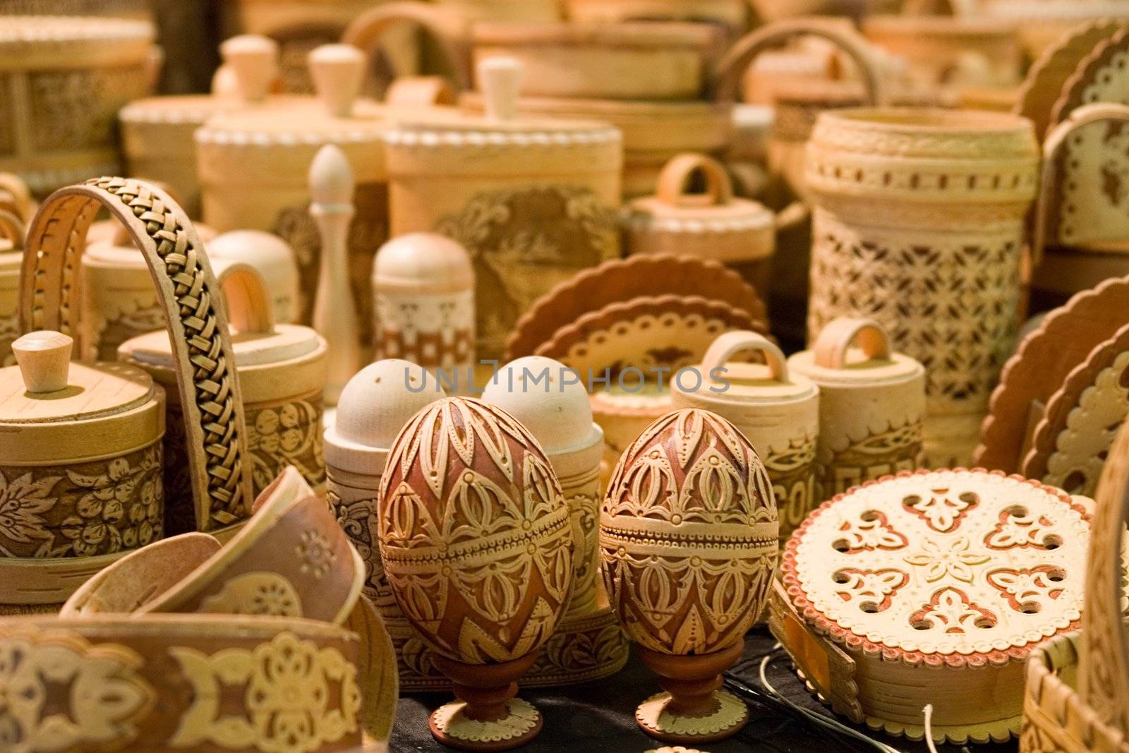 Decorative wooden easter eggs with an ornament