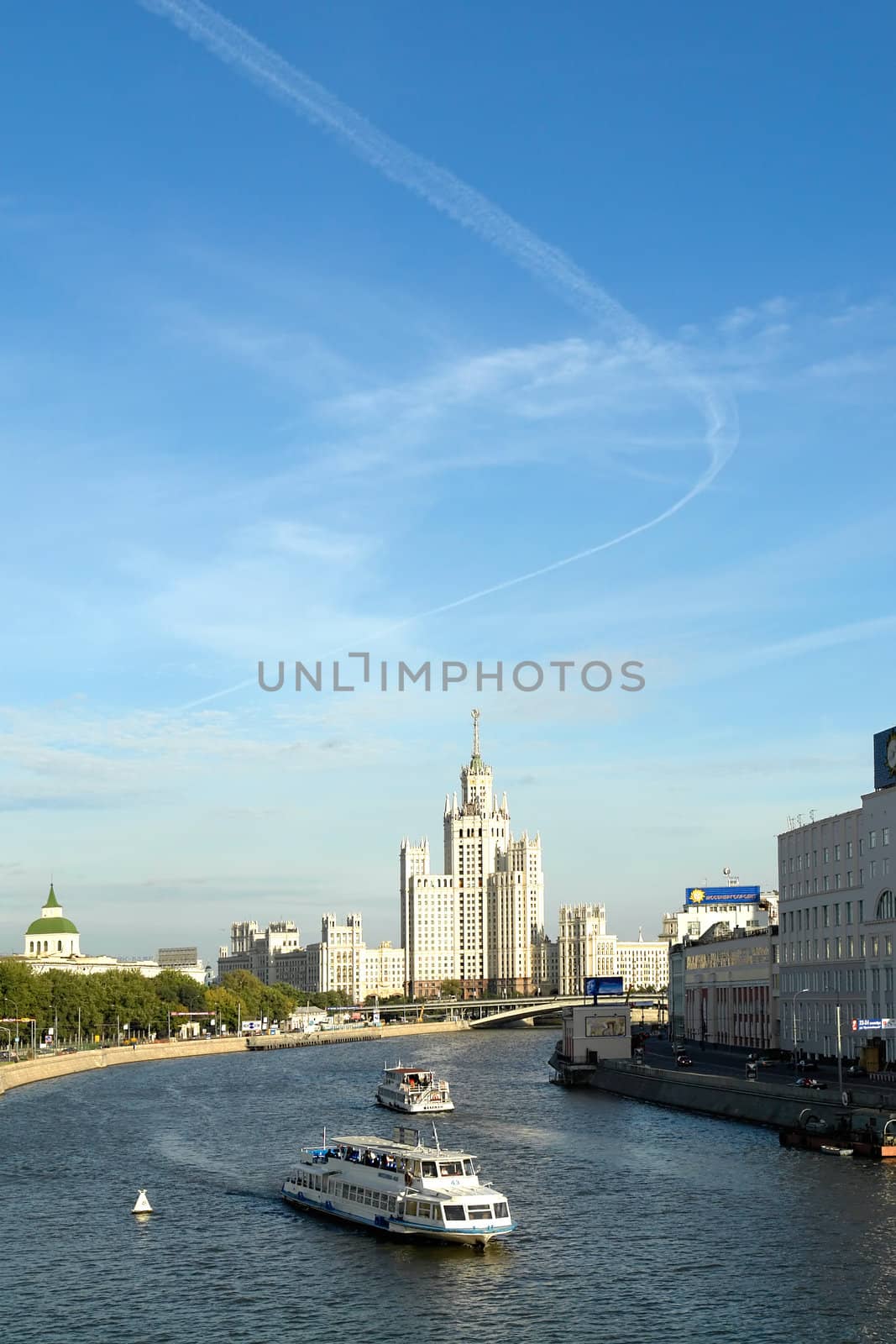 Sight at the river Moskva and a high-altitude building