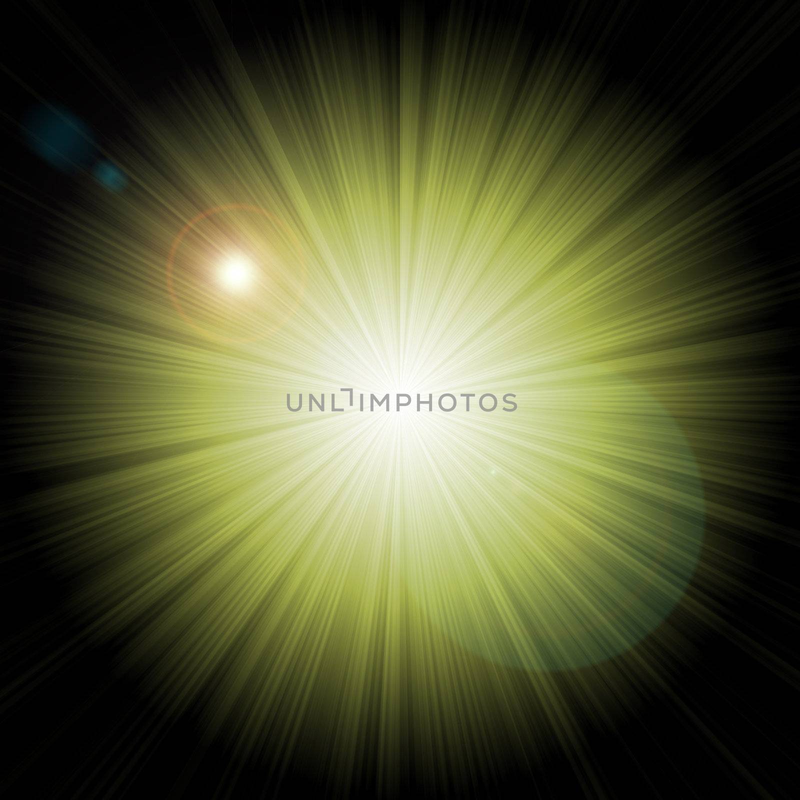 Abstract green starburst background with artificial lens flares