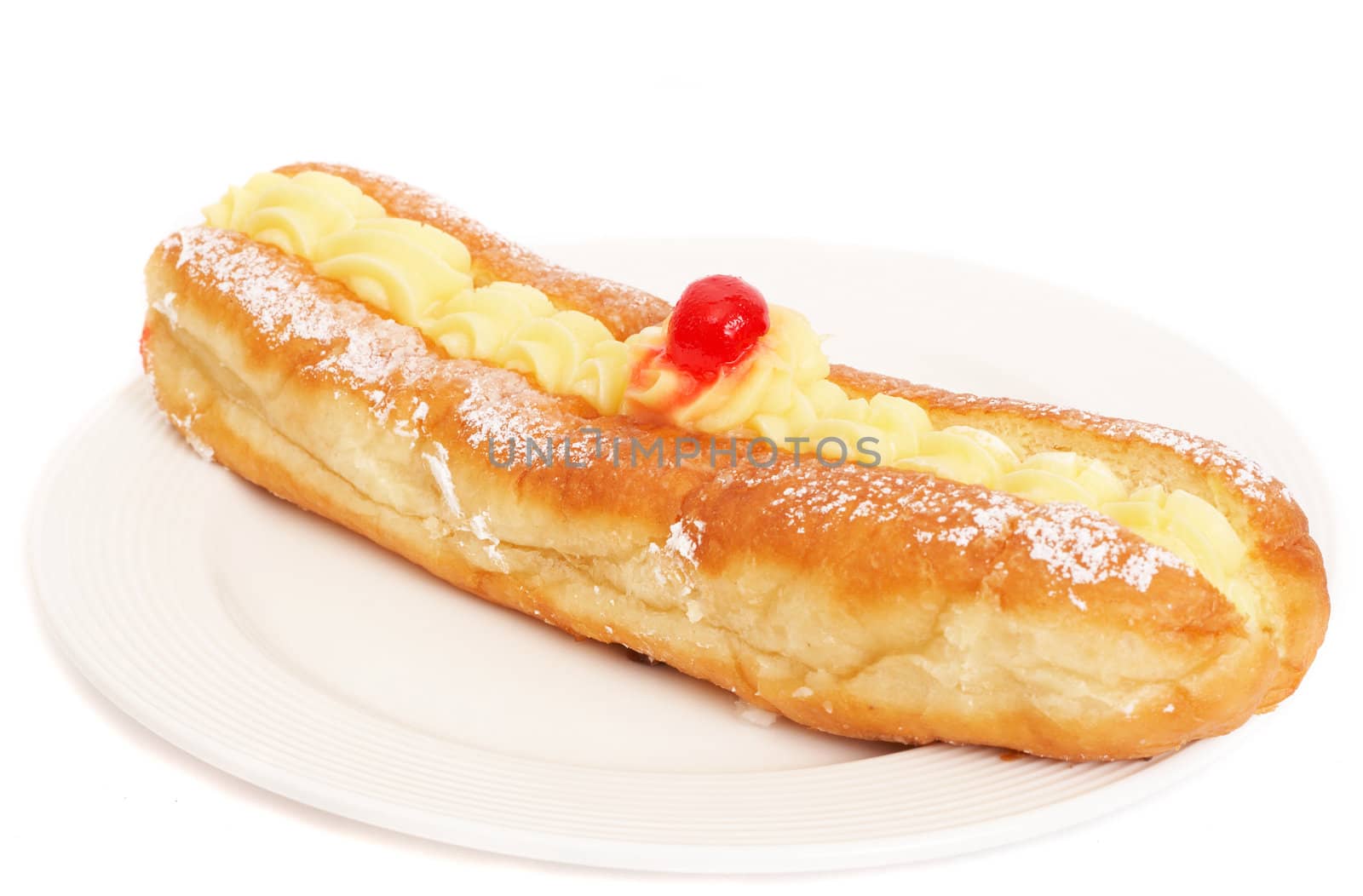 Custard filled donut with cherry on top