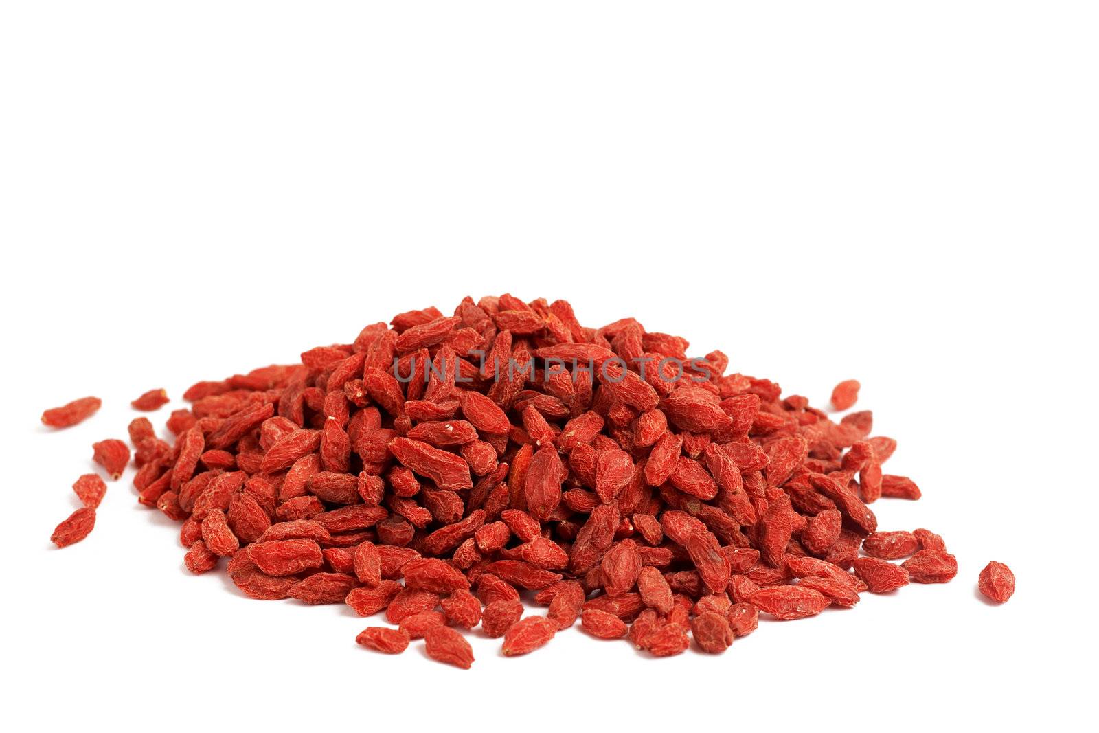 Red dried goji berries (Lycium Barbarum - Wolfberry) isolated on white background