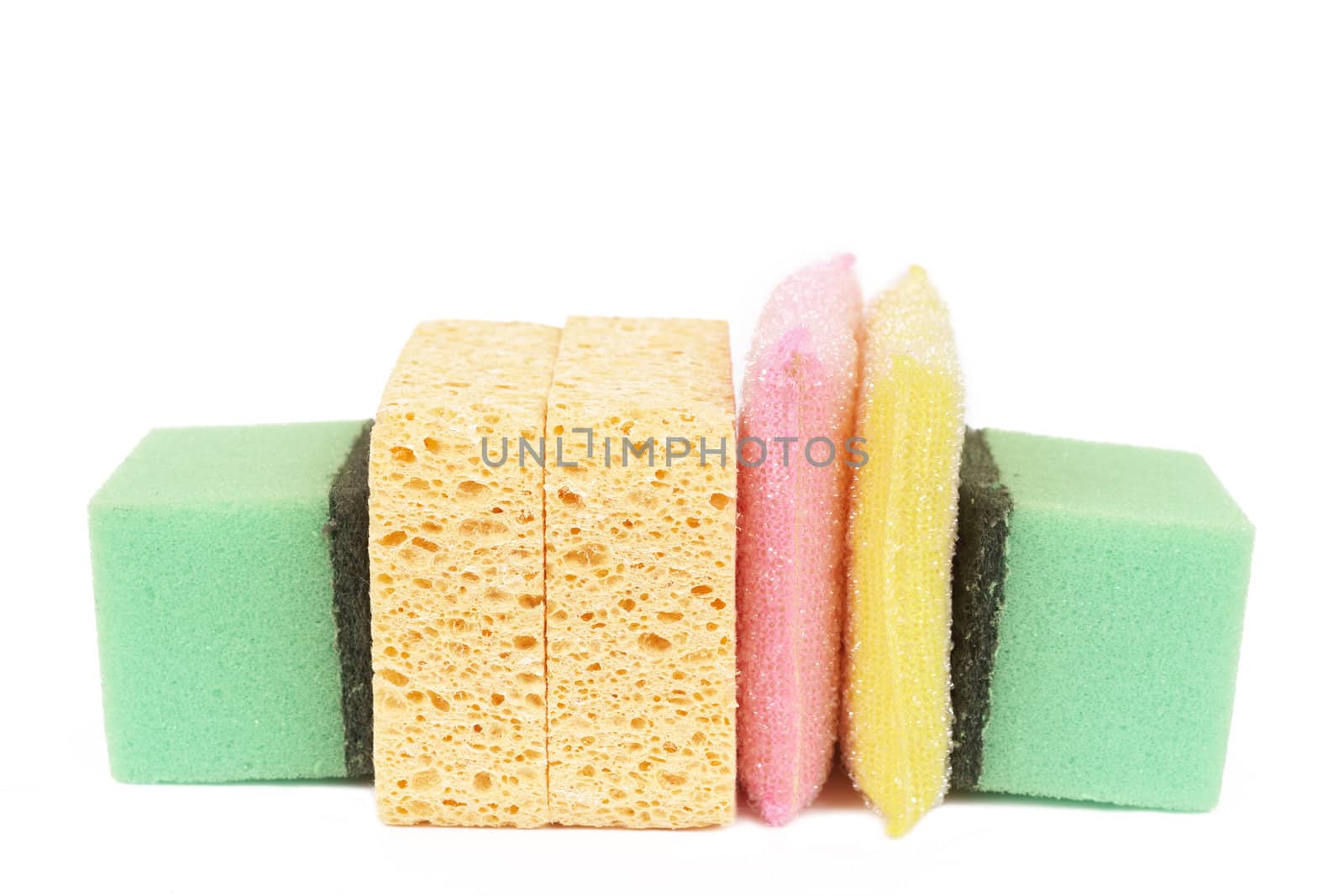 Variety of cleaning sponges isolated on white background