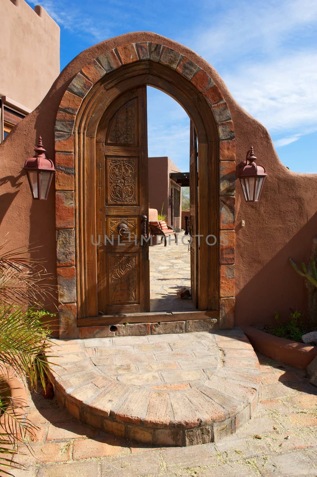 Large Arched Ornate Double Door with Brick by pixelsnap