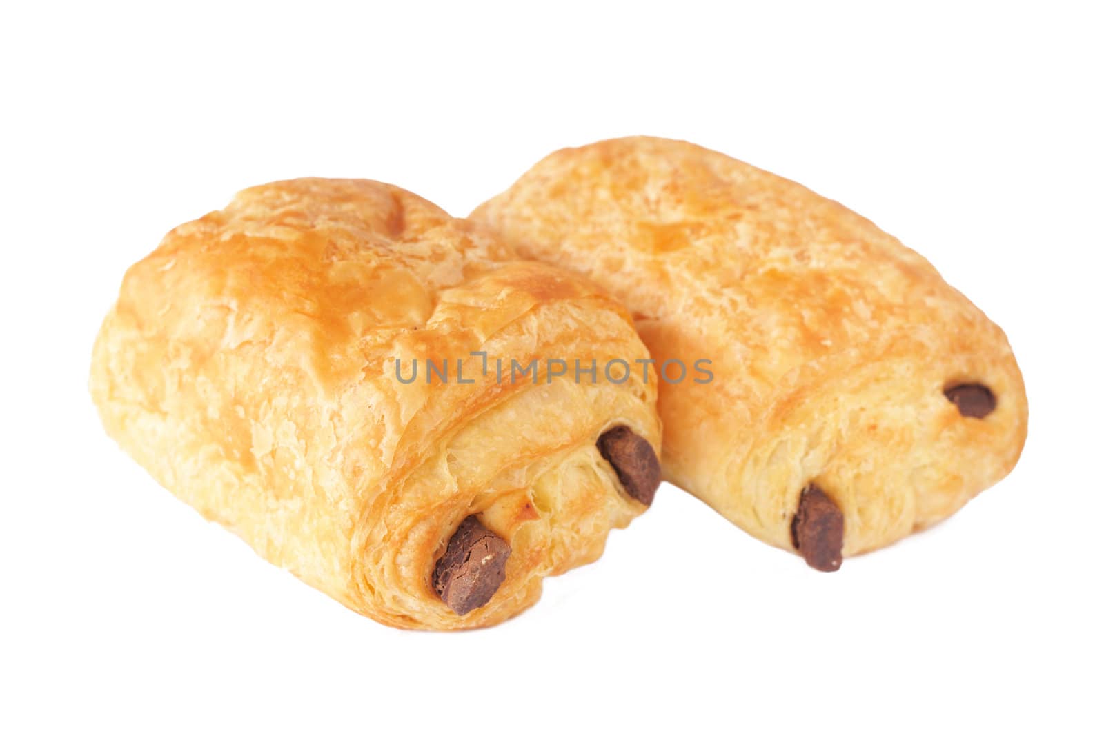 Chocolate croissants isolated on white background