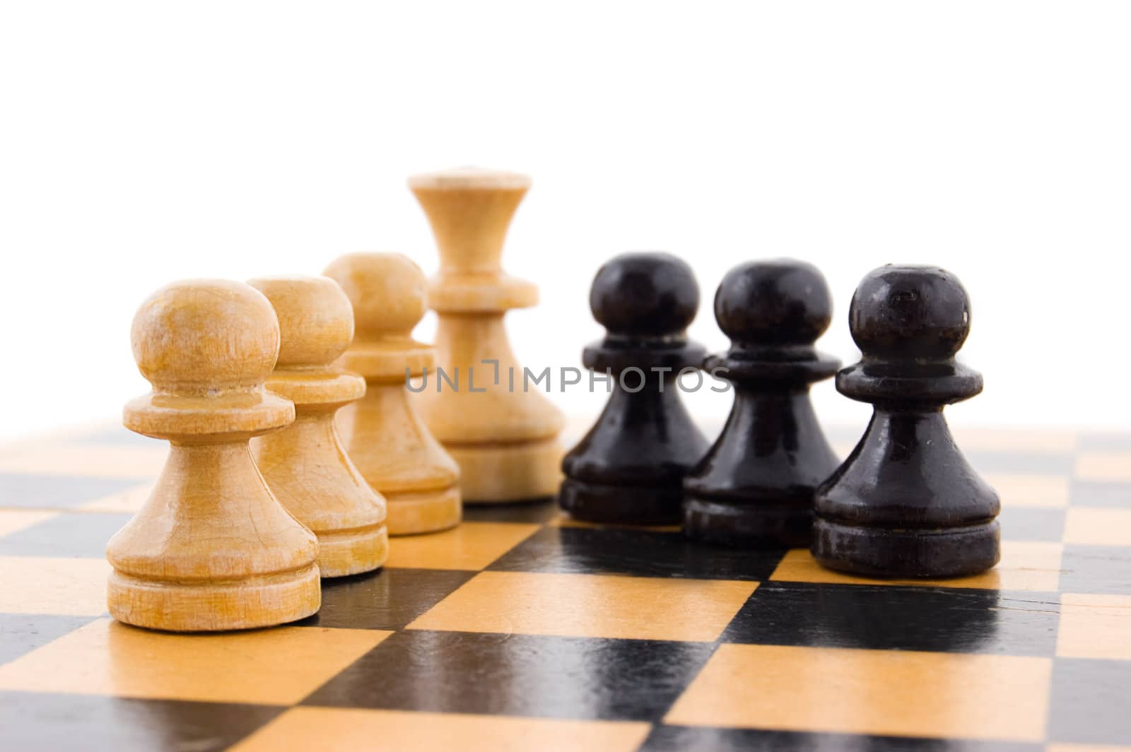 Chess concept, black and white pawns in line