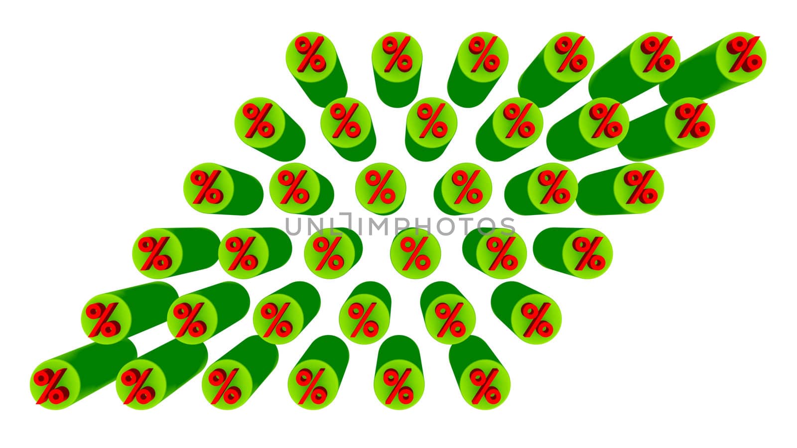 Red percents on the green cylinders