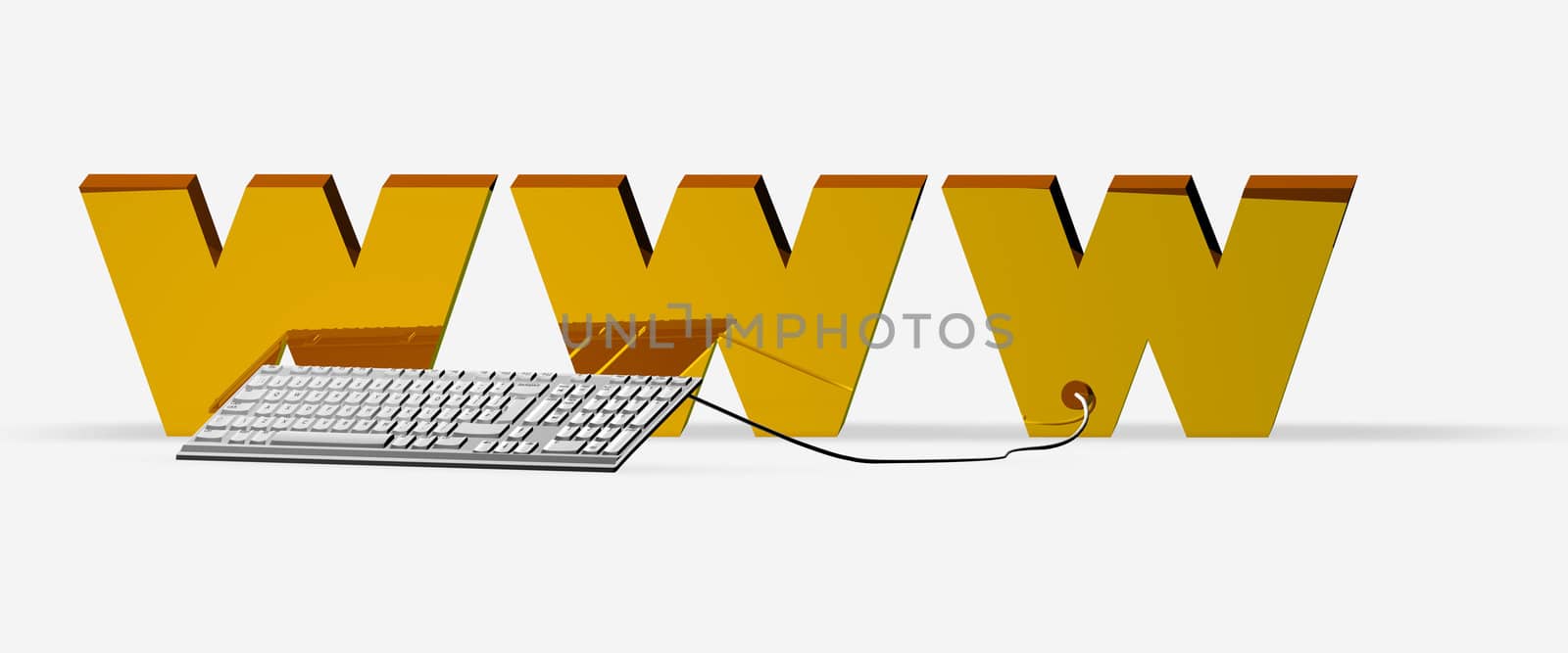 Concept of a computer keyboard connected with Web, with letters in gold