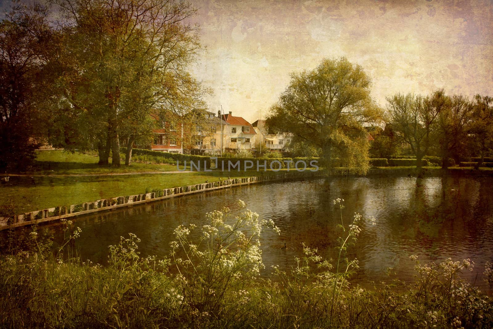 Artistic work of my own in retro style - Postcard from Denmark. - Morning by the moat. More of my images worked together to reflect age and time.