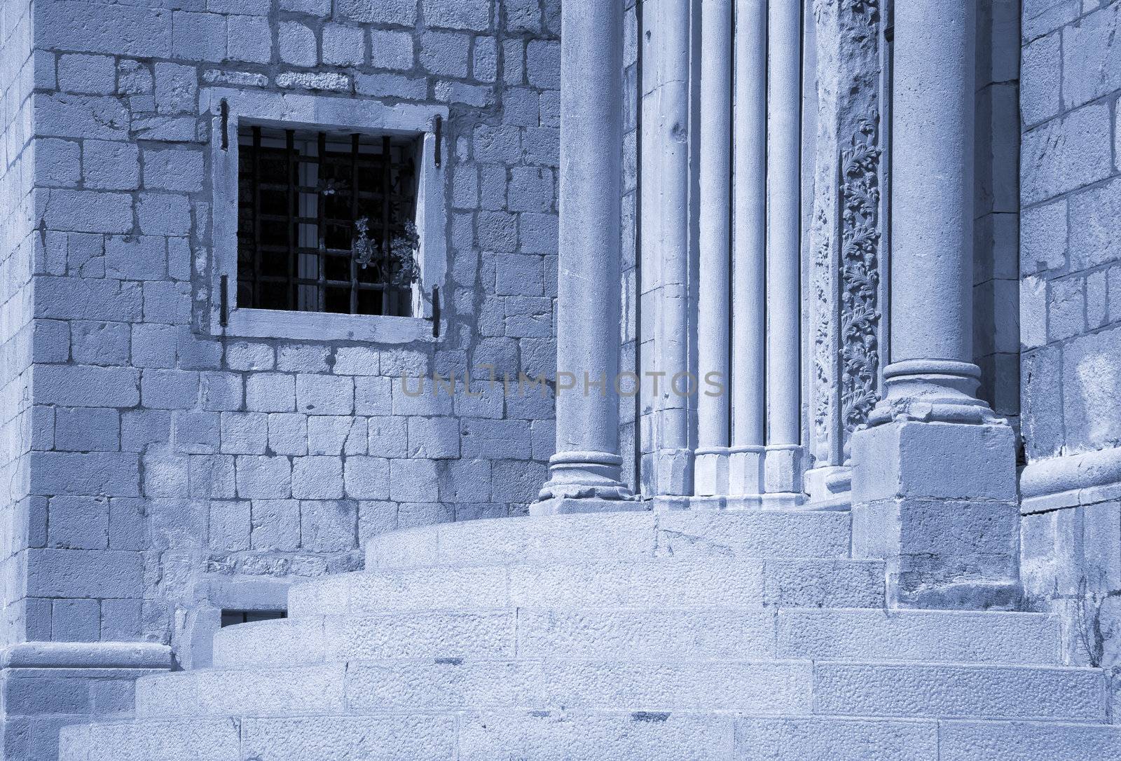 Architectural detail from entrance of church in the old town of Dubrovnik, Croatia.