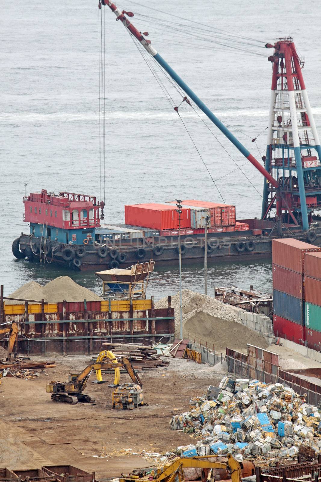 scrap yard recycling at day in hong kong