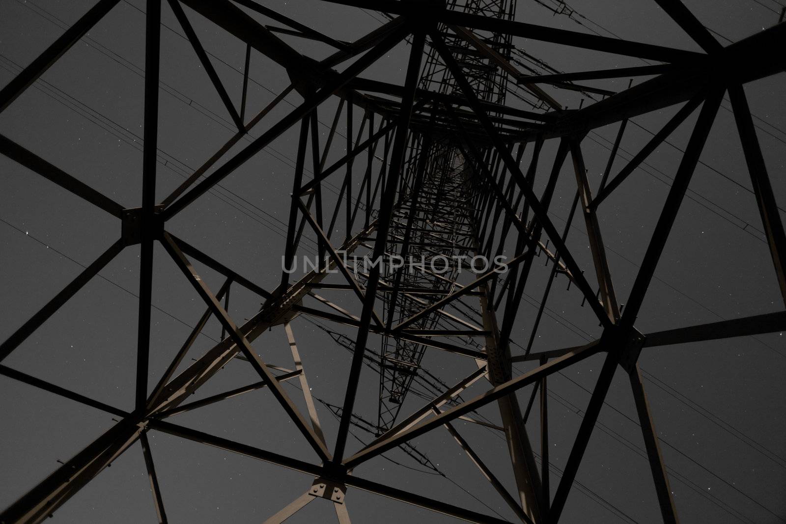 Transmission Line Pylon at Night by PiLens