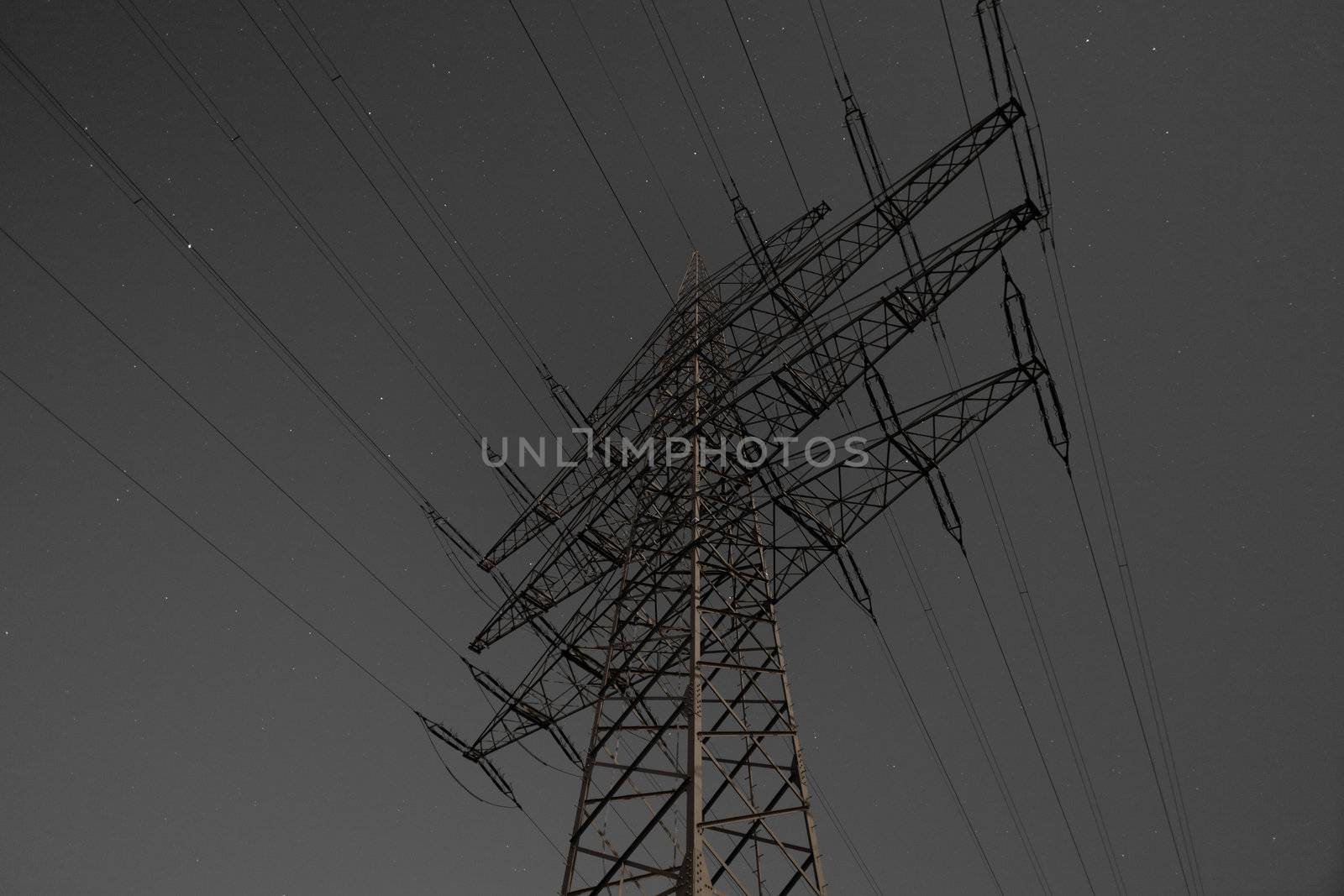 Moon lit Transmission Line Pylon by PiLens