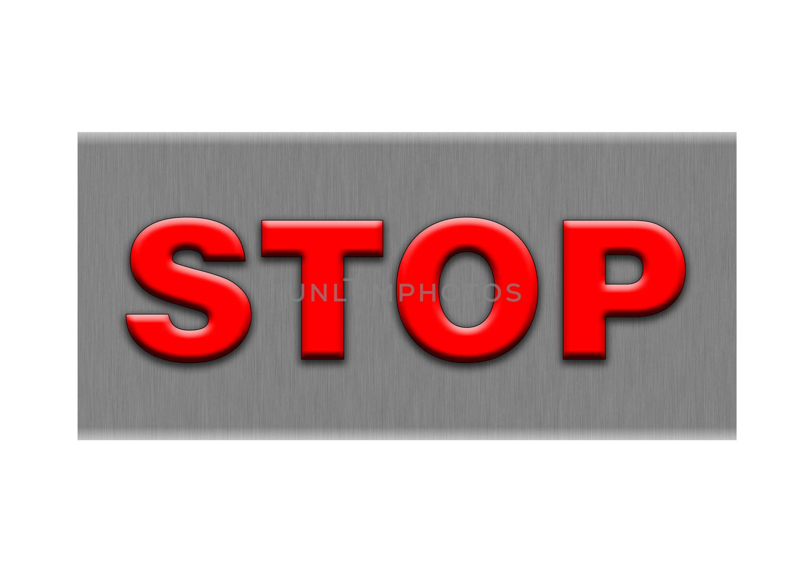 Colour inscription "Stop" on a metal background