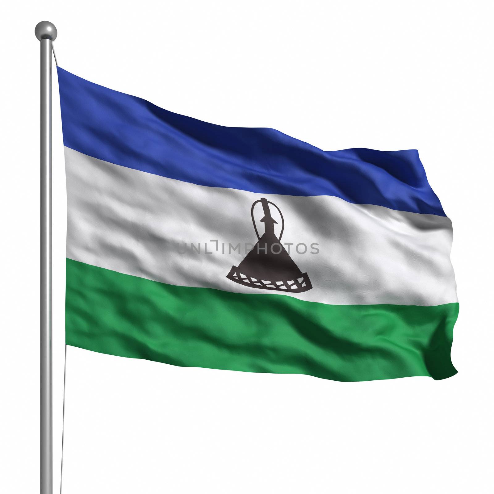 Flag of Lesotho. Rendered with fabric texture (visible at 100%). Clipping path included.