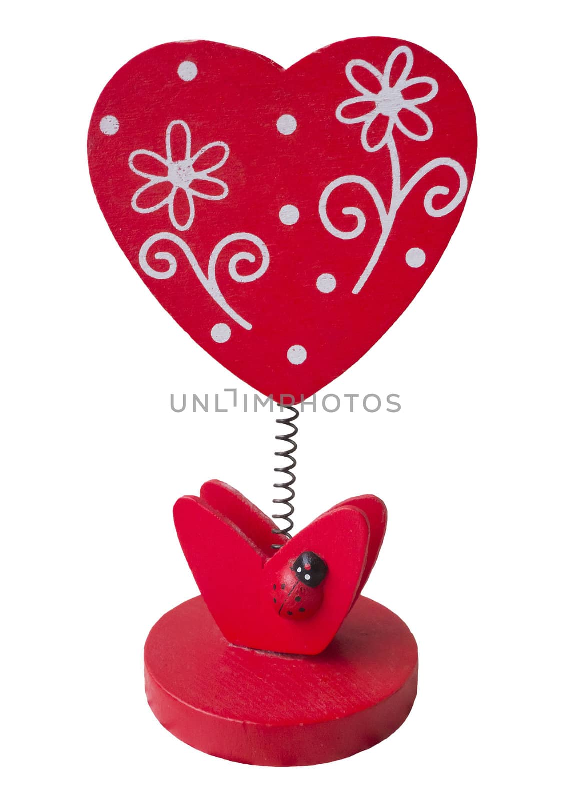 Red wooden heart shape on white background