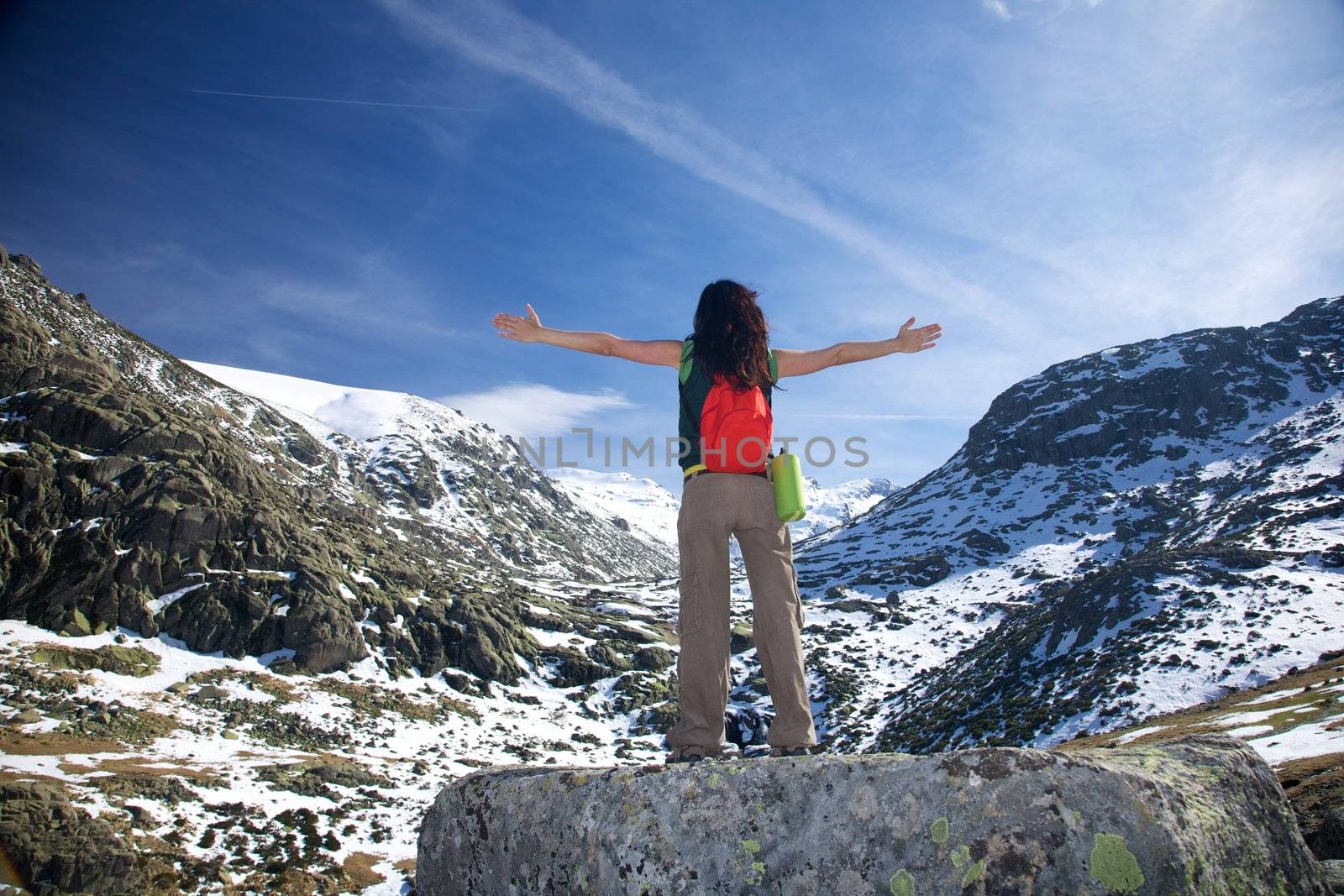 trekking woman at Gredos mountains in Avila Spain