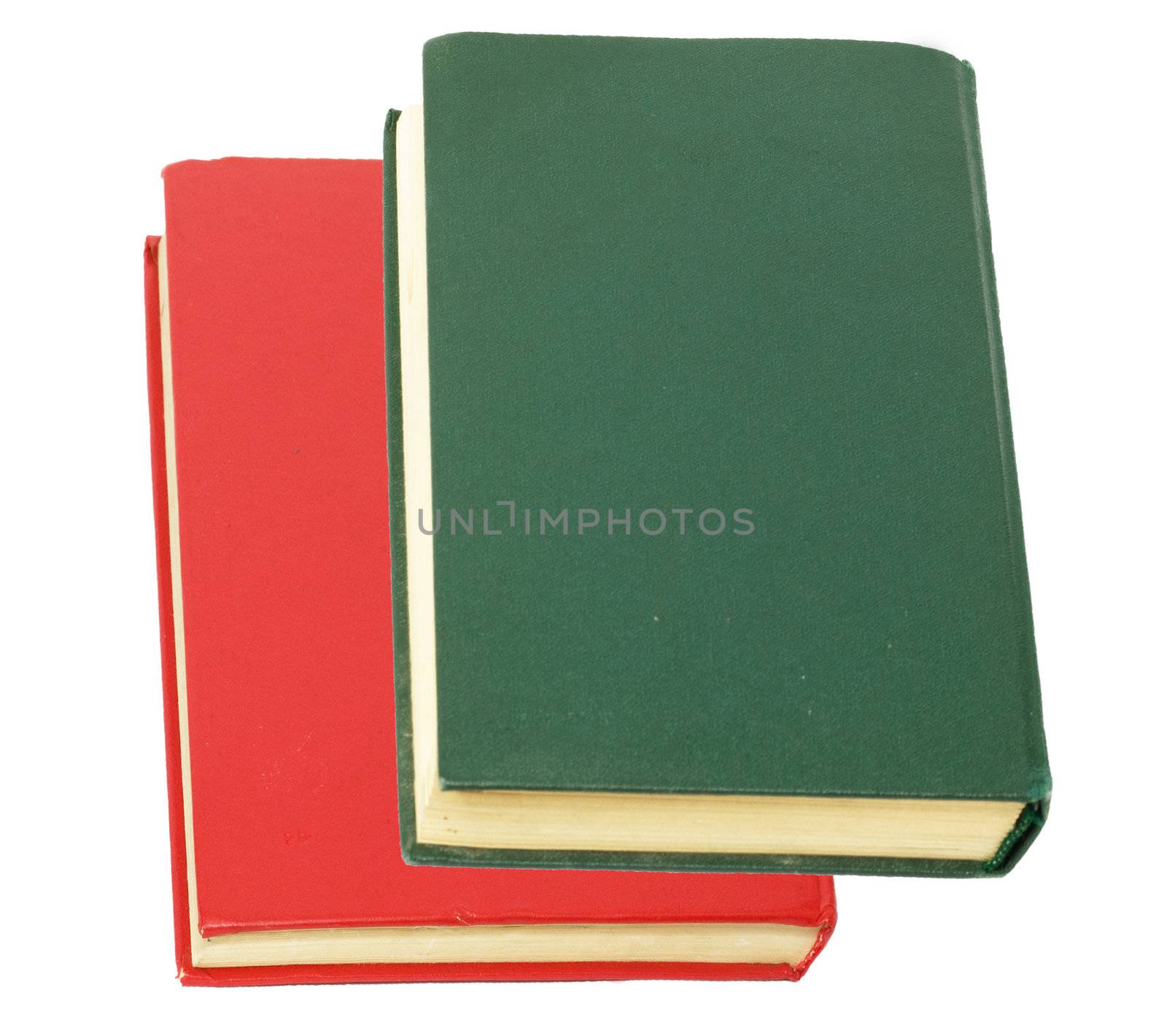 green book and red book on white background 