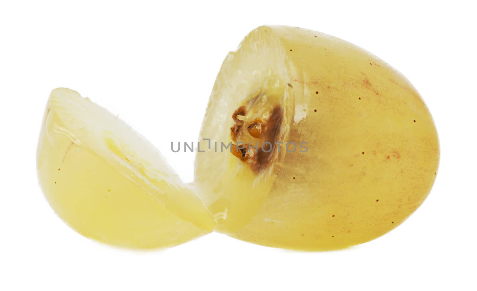 Translucent slice of  grape fruit, macro isolated on white 