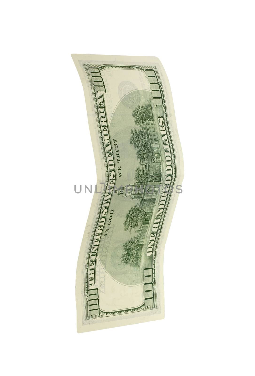 hundred dollar banknote,isolated on white with clipping path. 