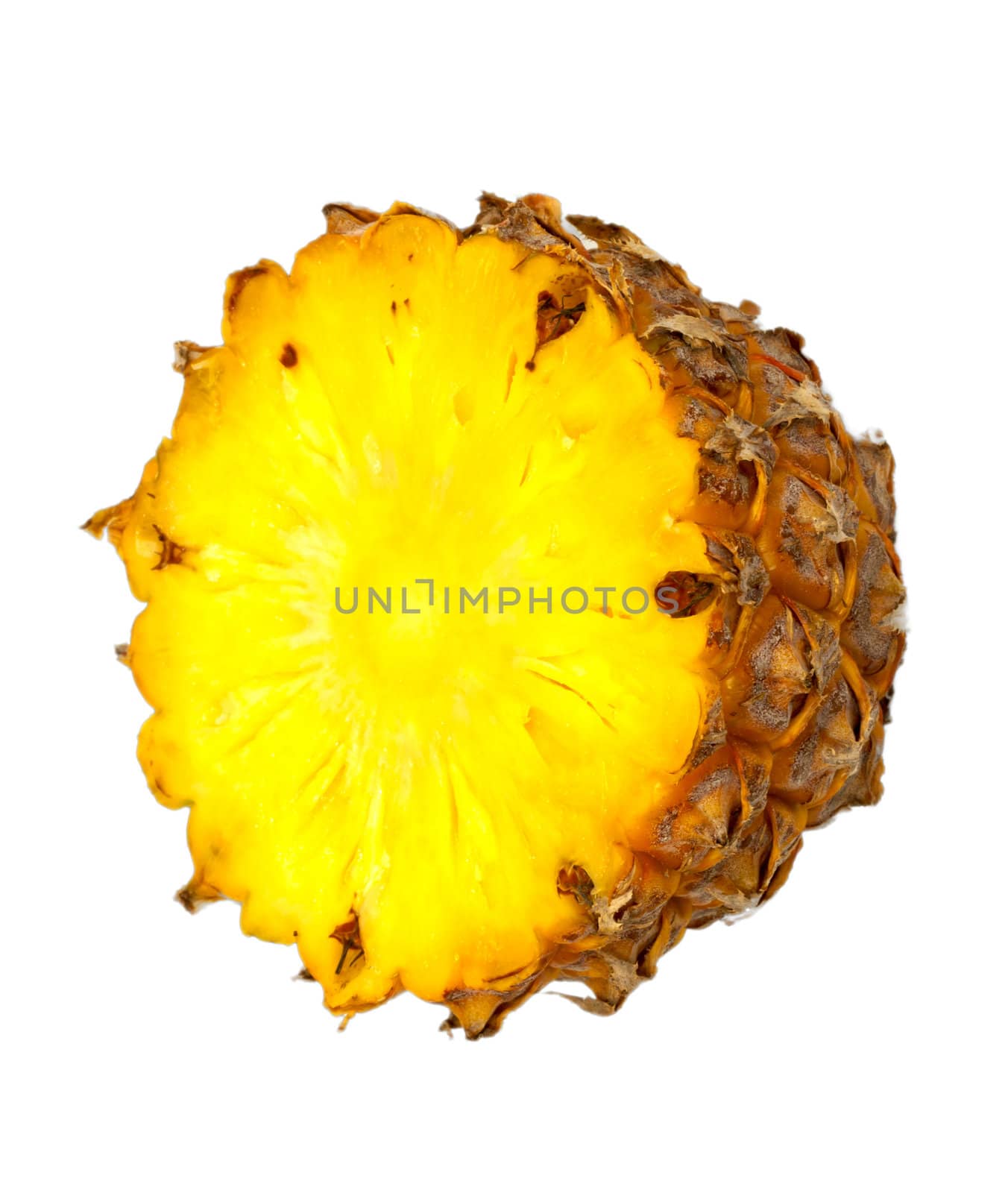Fresh cross cut of ripe pineapple. Isolated on a white. 