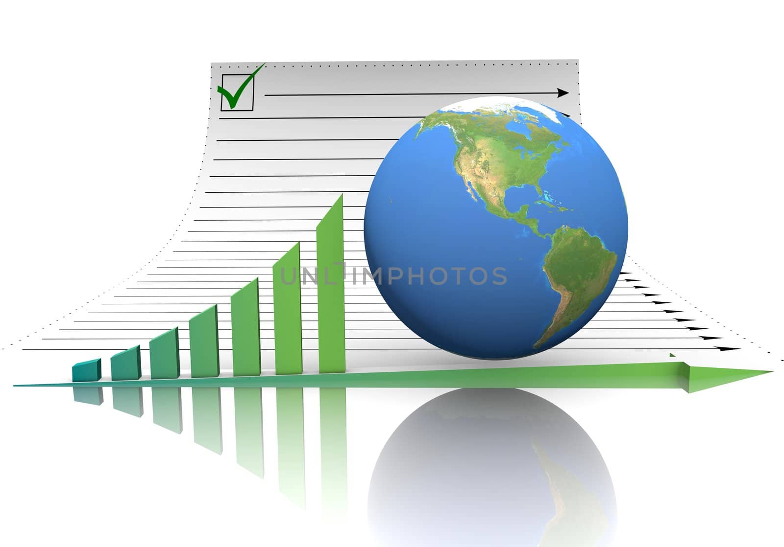 Illustration: the Diagram, the document and the globe on which the American continent is visible.