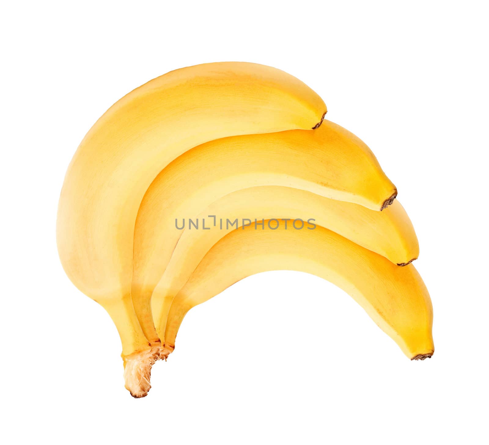 Four fresh bananas on white background
