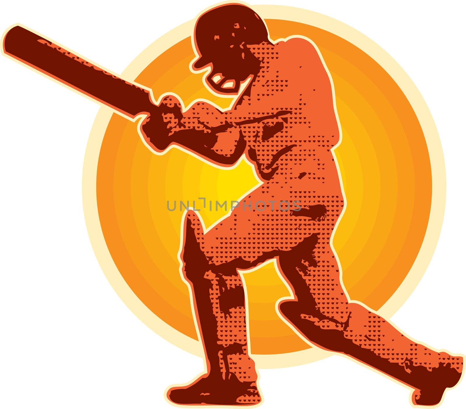 graphic design illustration of a cricket player batsman batting done in retro style
