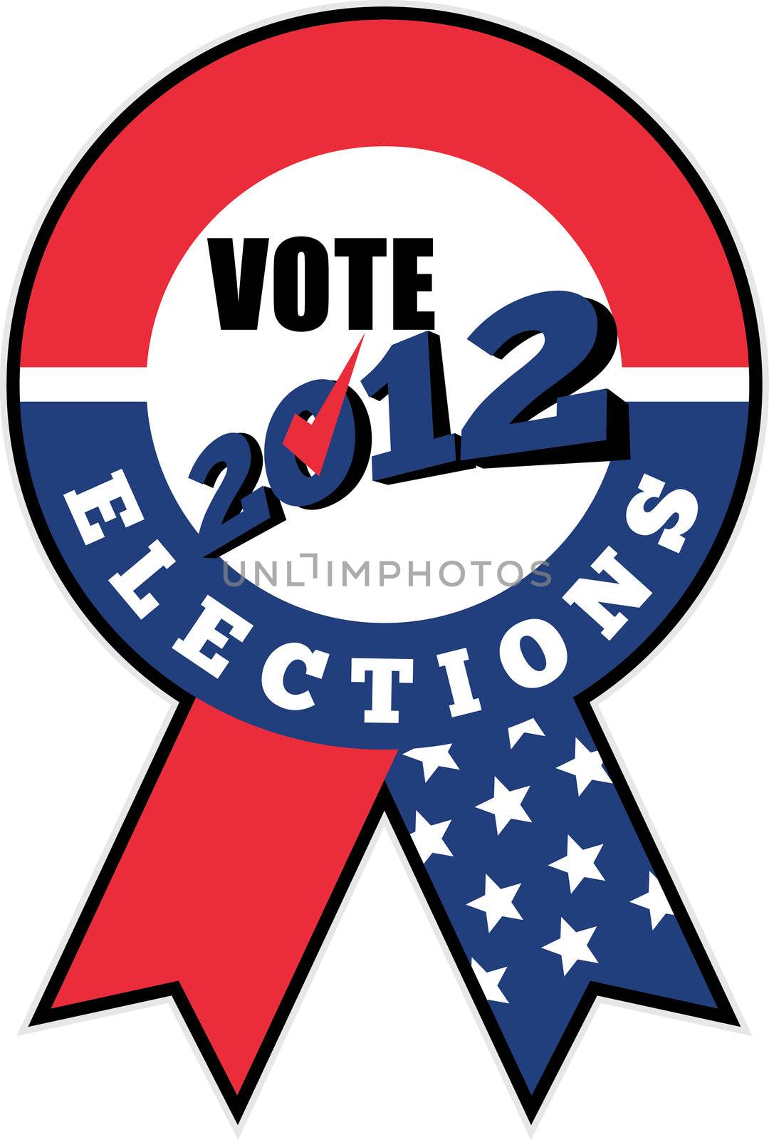 illustration of a ribbon showing election ballot box with American stars and stripes flag tick mark and words vote elections 2012 on isolated white background
