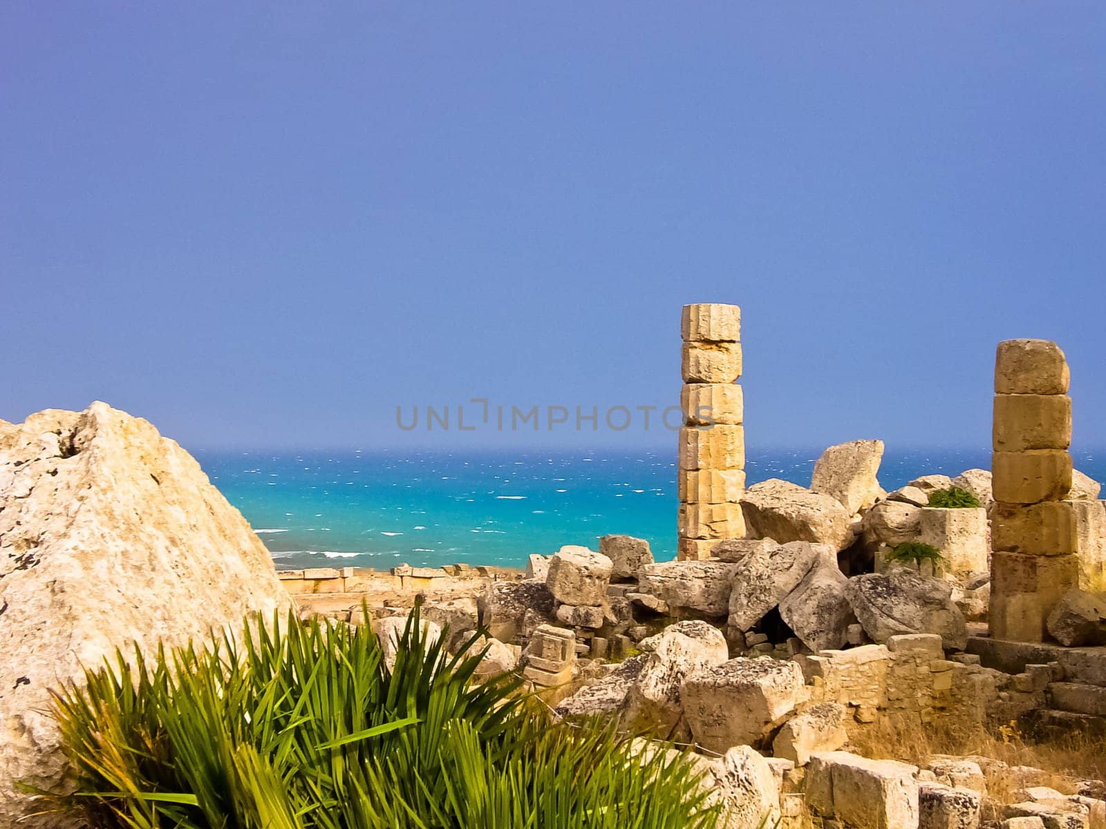 Roman ruins by the sea shore in Sicily, Italy, 