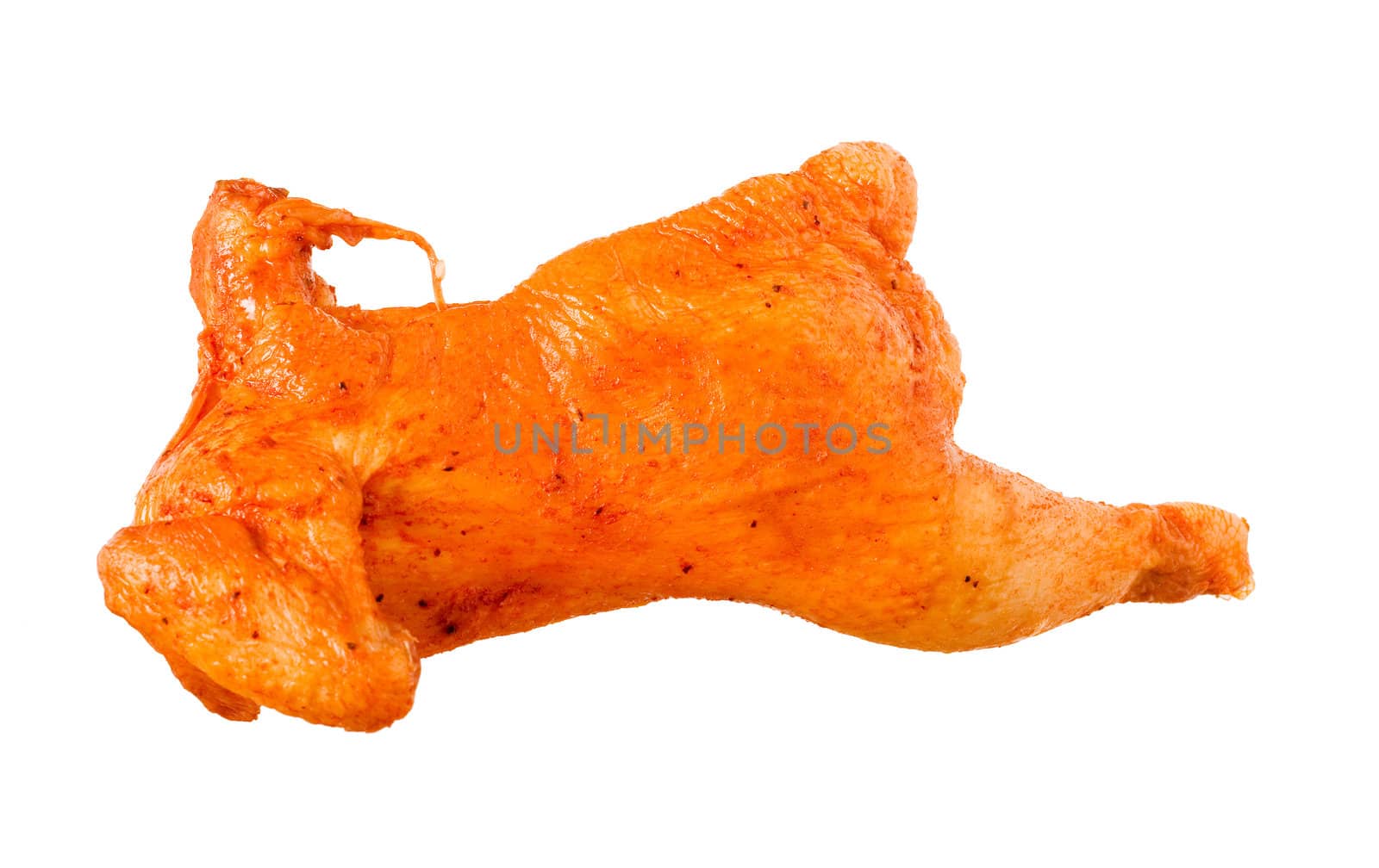 Tasty Crispy Roast Chicken on white plate . 
