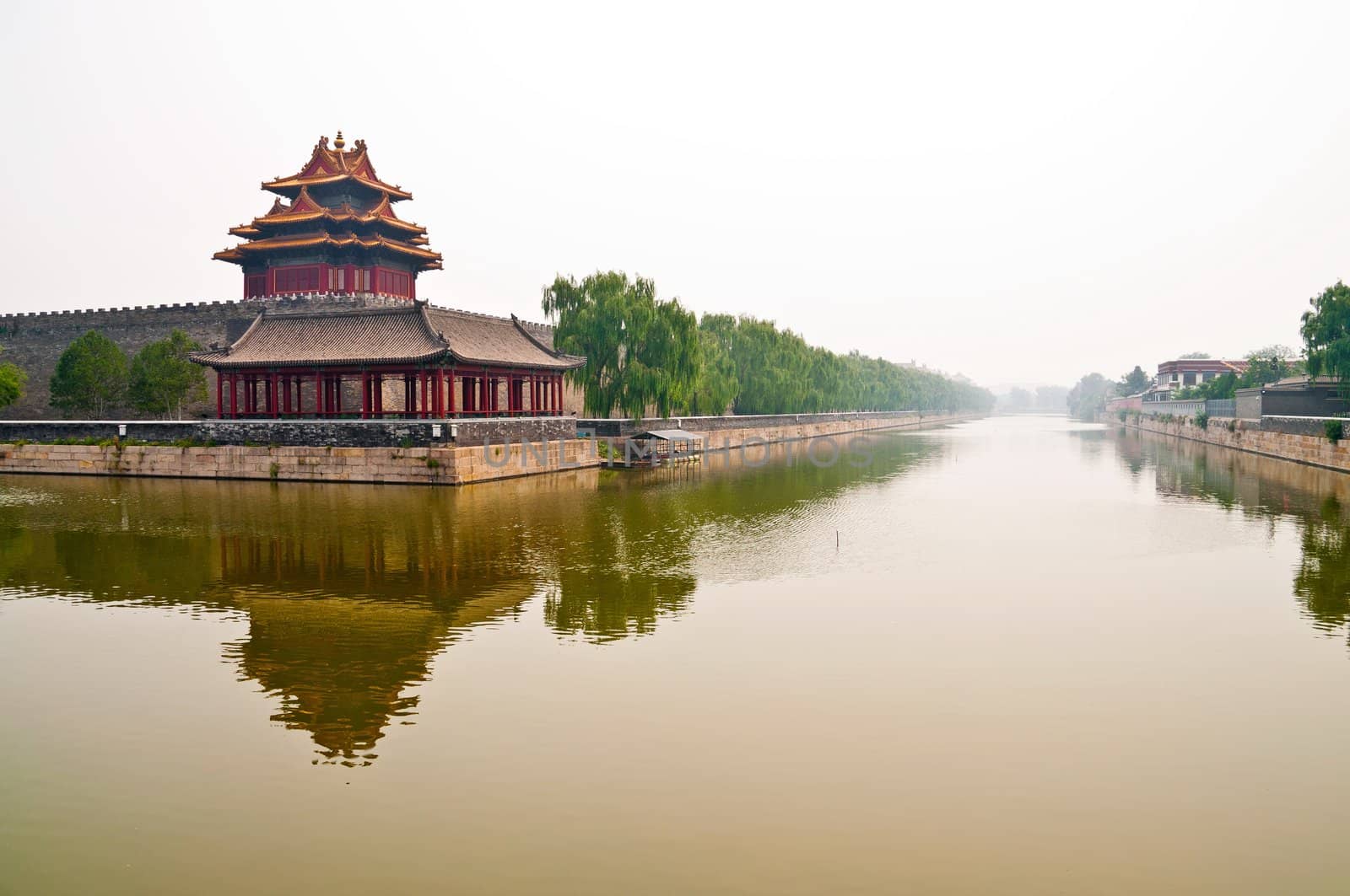 Foggy cCanal outside forbidden city in Beijin, China