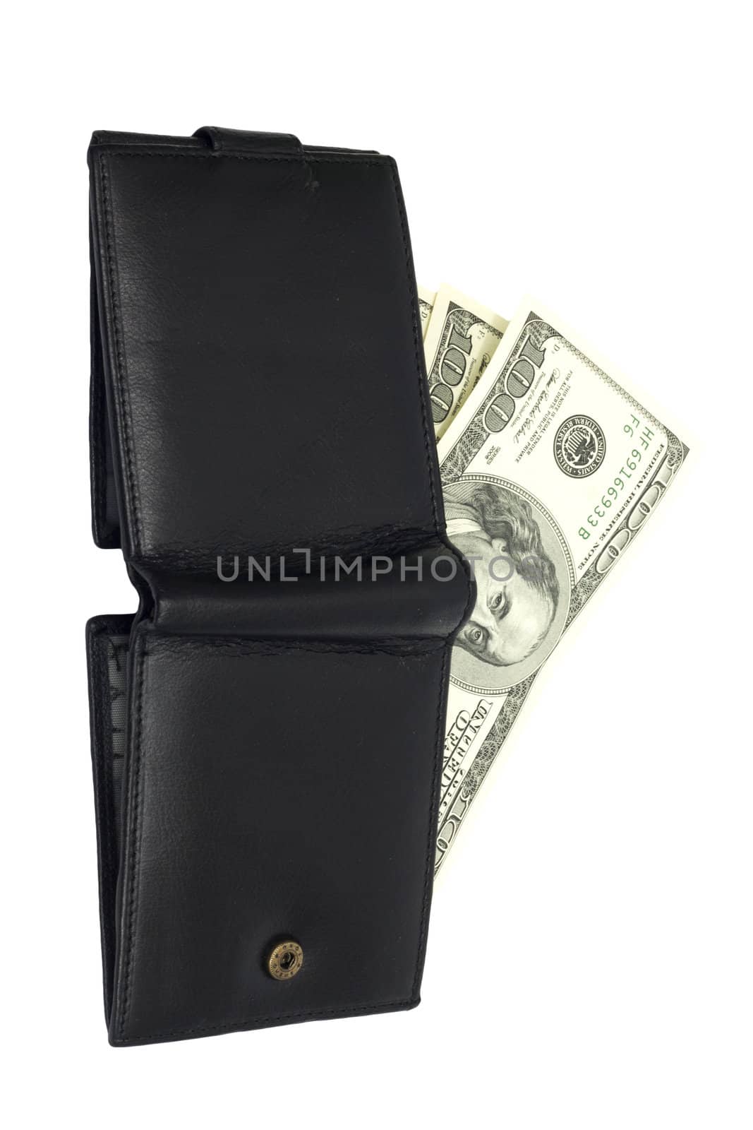 One black purse with the big pack of dollars 