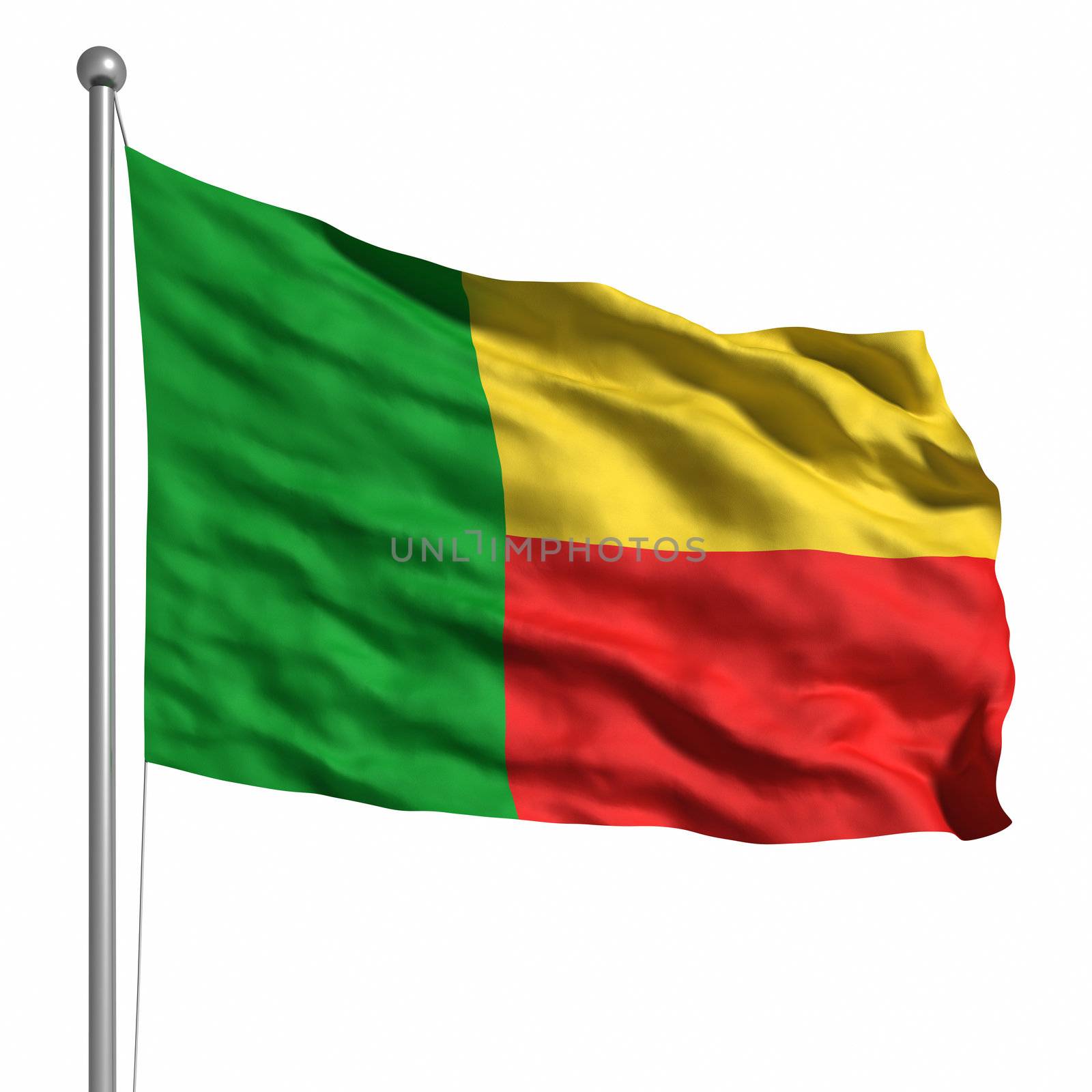 Flag of Benin. Rendered with fabric texture (visible at 100%). Clipping path included.