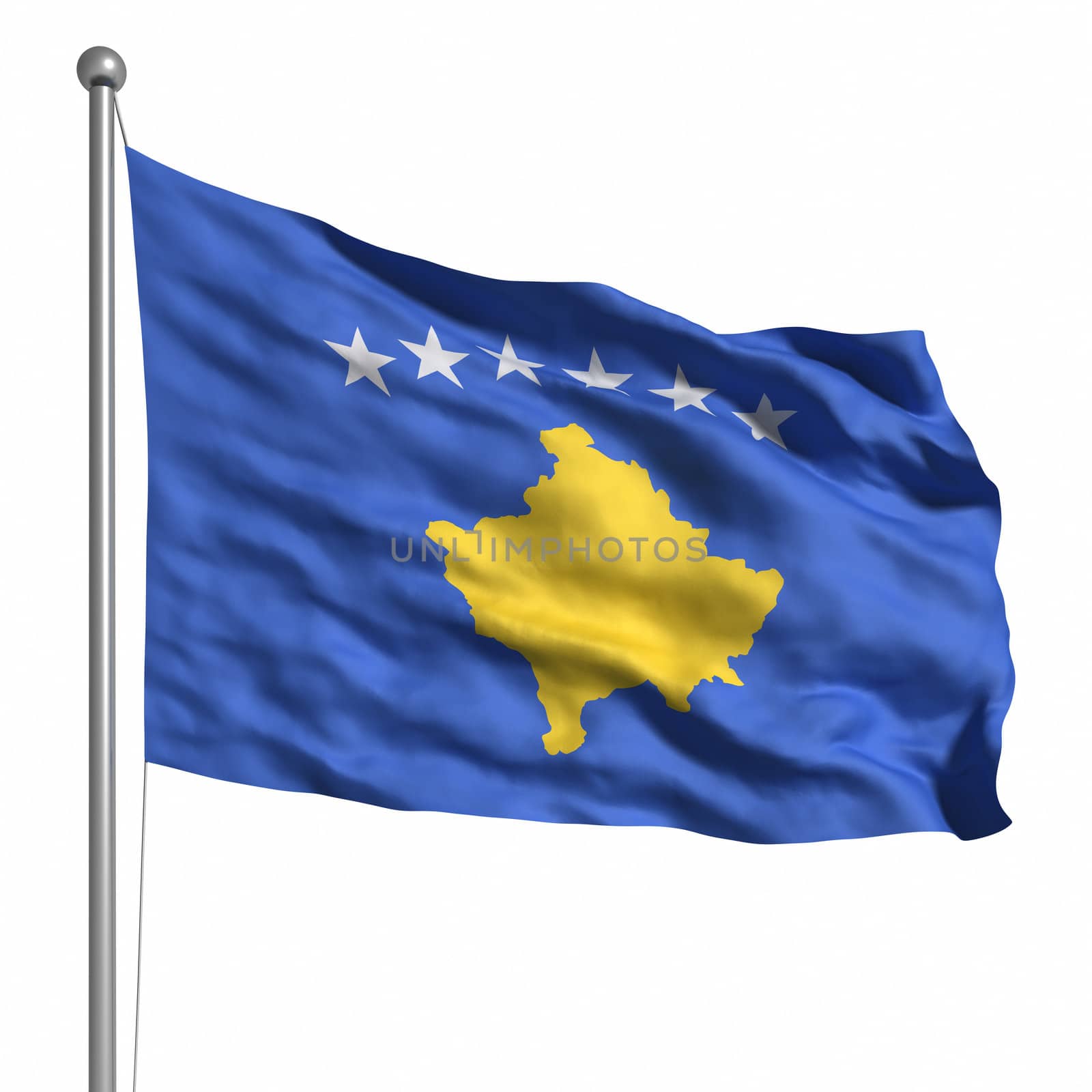 Flag of Kosovo. Rendered with fabric texture (visible at 100%). Clipping path included.