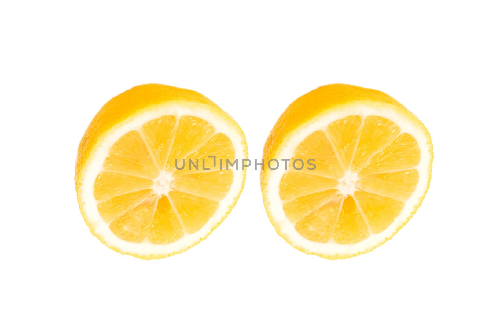 fresh lemon halves on white background
