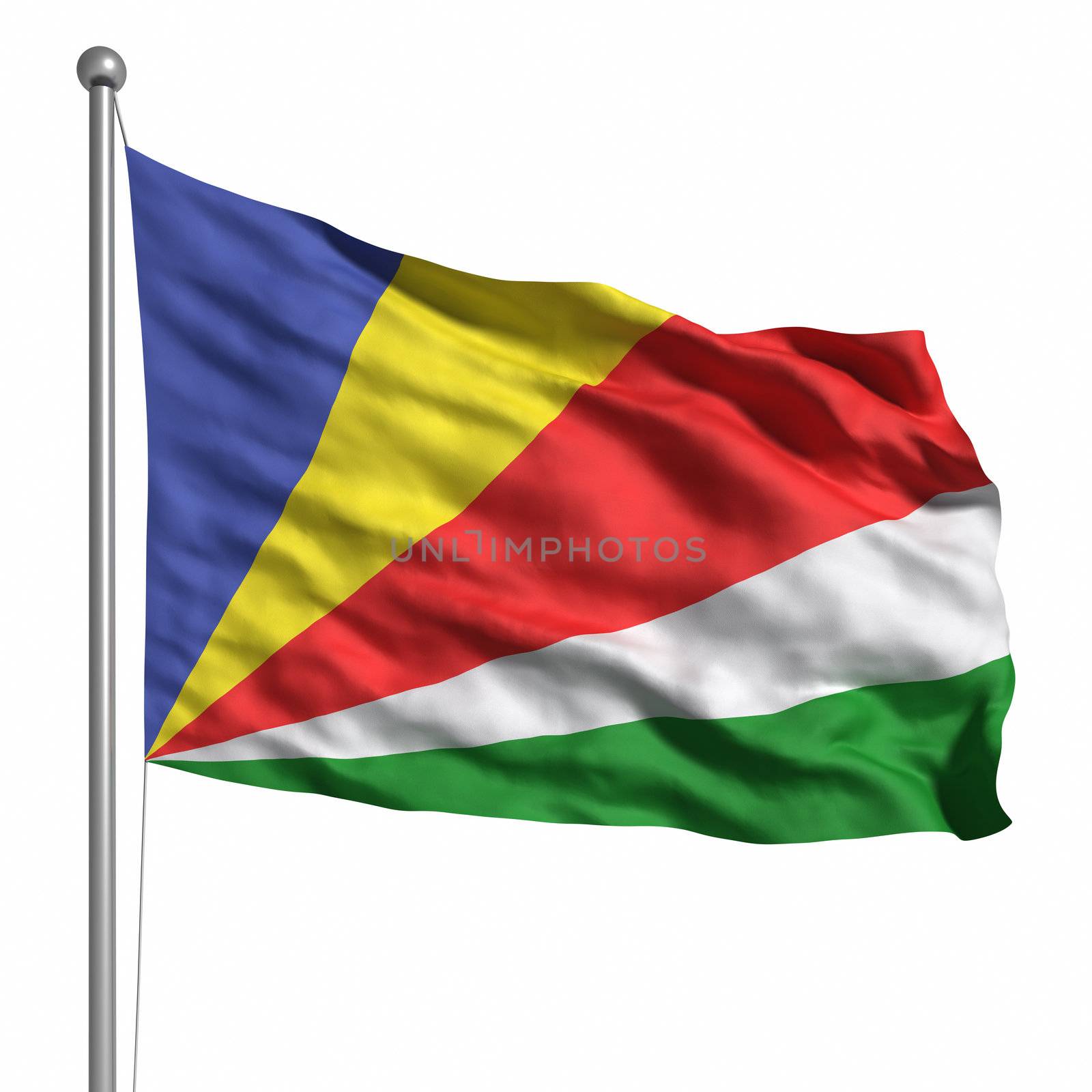 Flag of the Seychelles. Rendered with fabric texture (visible at 100%). Clipping path included.