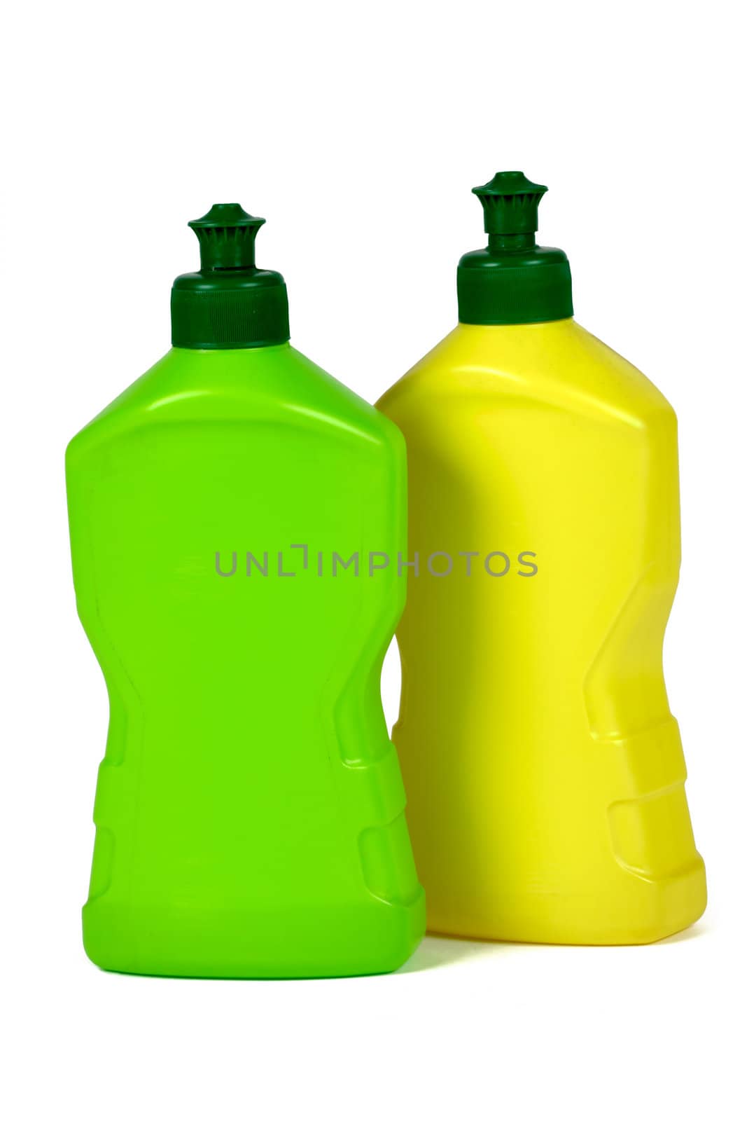 Plastic packaging bottles, isolated on white background