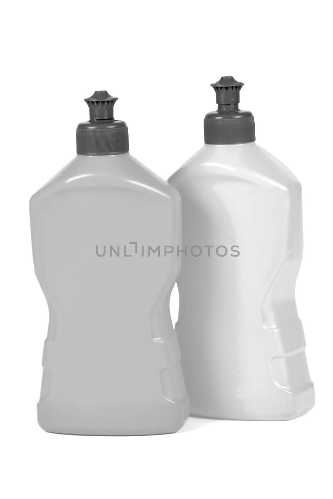 Plastic packaging bottles, isolated on white background