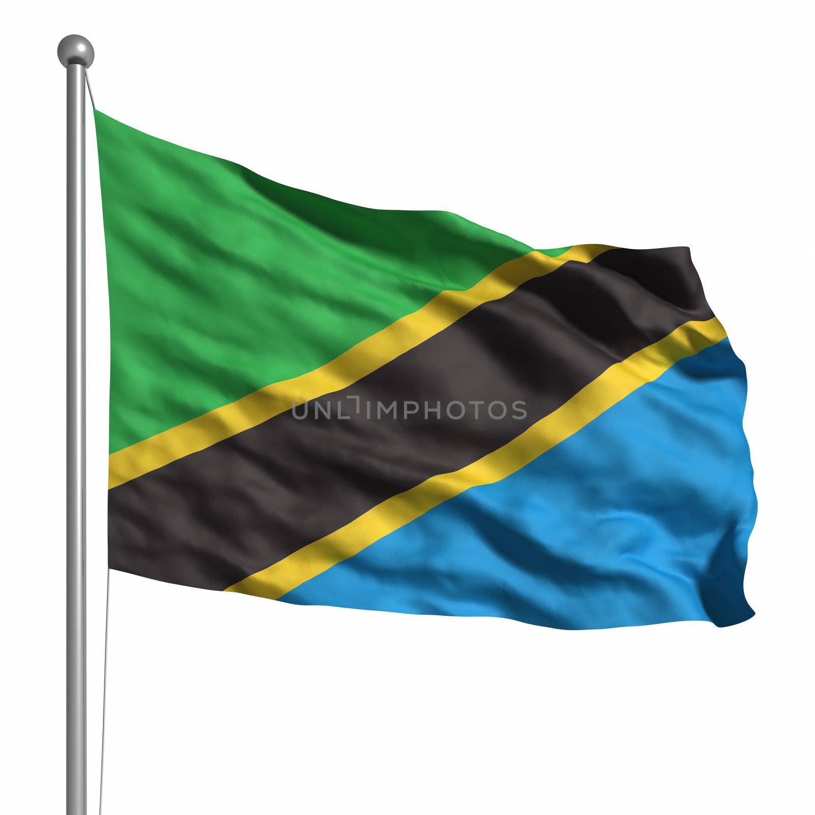 Flag of Tanzania. Rendered with fabric texture (visible at 100%). Clipping path included.