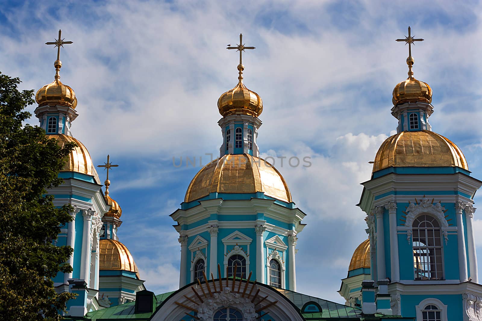 St. Nicholas cathedral with blue sky in Saint-Petersburg, Russia