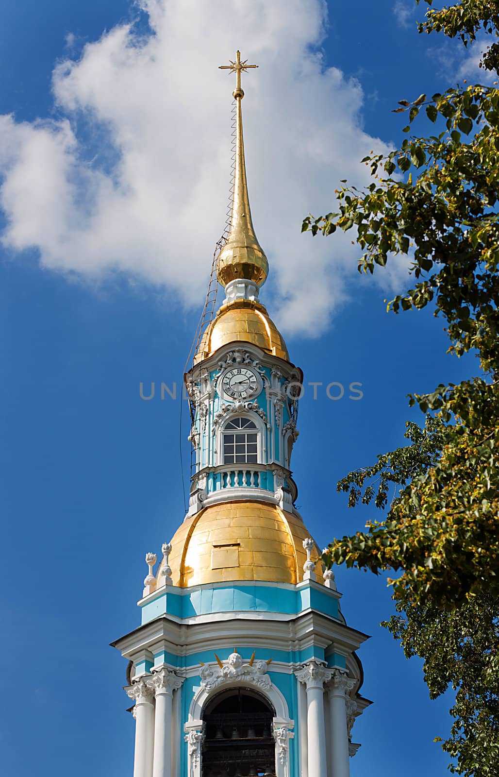 St. Nicholas cathedral with blue sky in Saint-Petersburg, Russia